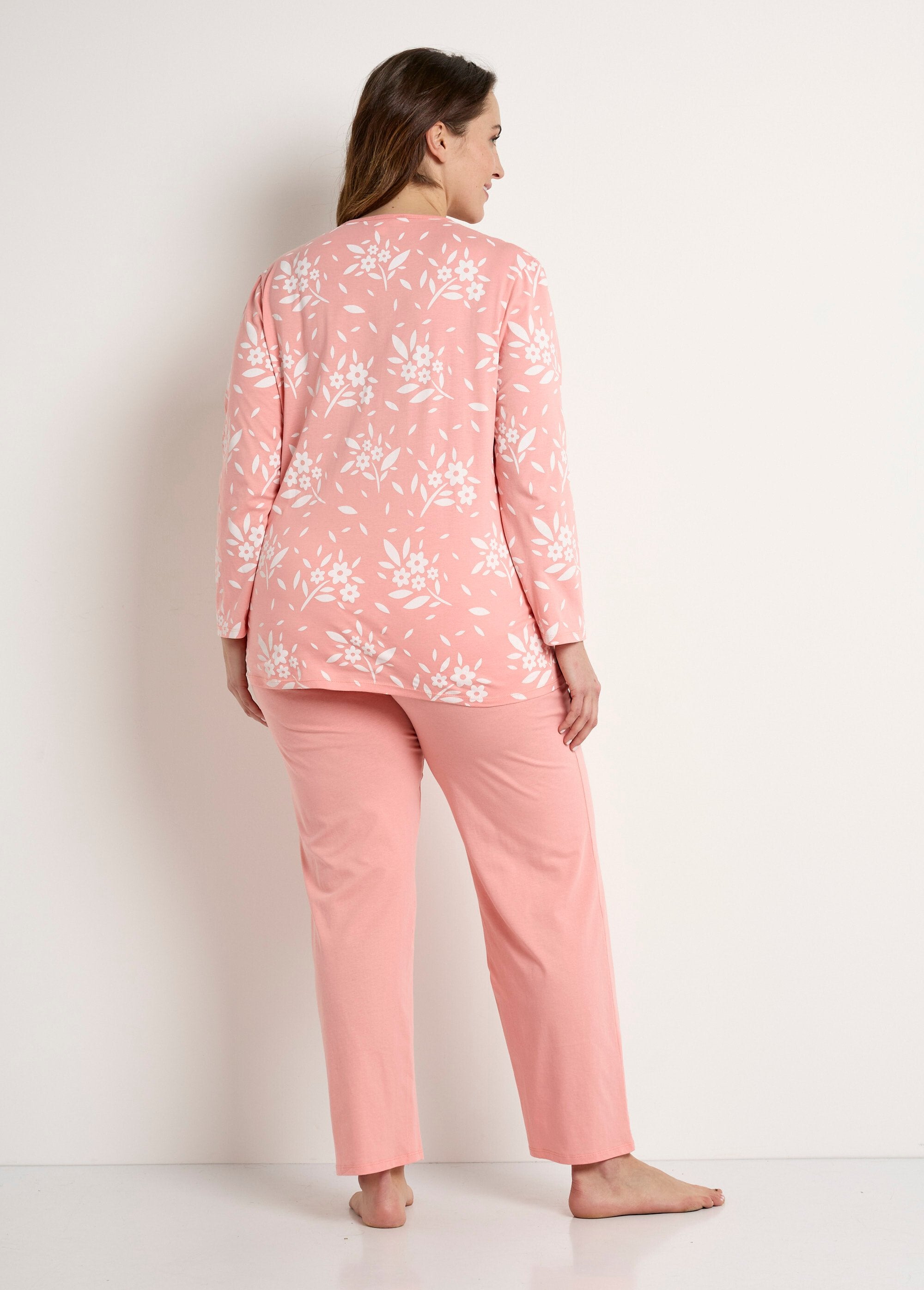 Pyjama_col_V_boutonné_coton_manches_longues_Corail_DO1_curvy