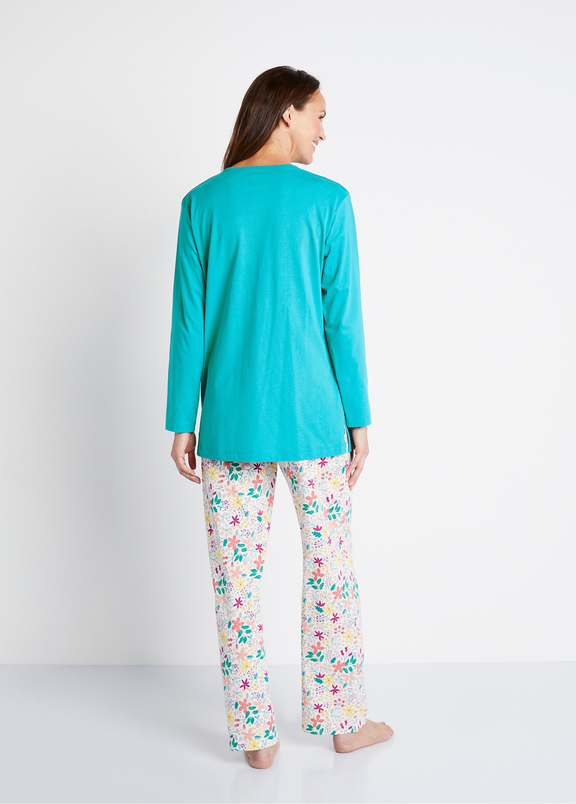 Pyjama_fleuri_en_coton_Vert_canard_DO1_slim