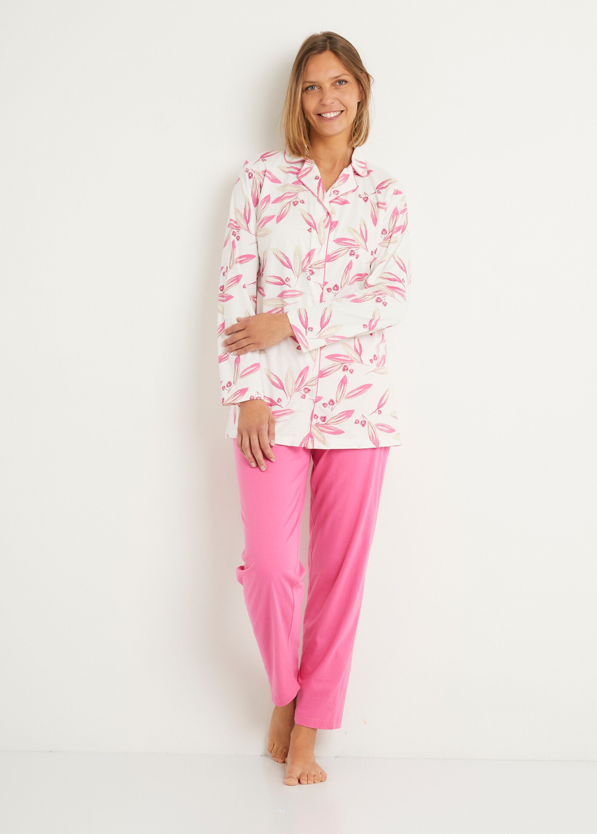 Pyjama_imprimé_veste_boutonnée_coton_Imprime_rose_FA1_slim