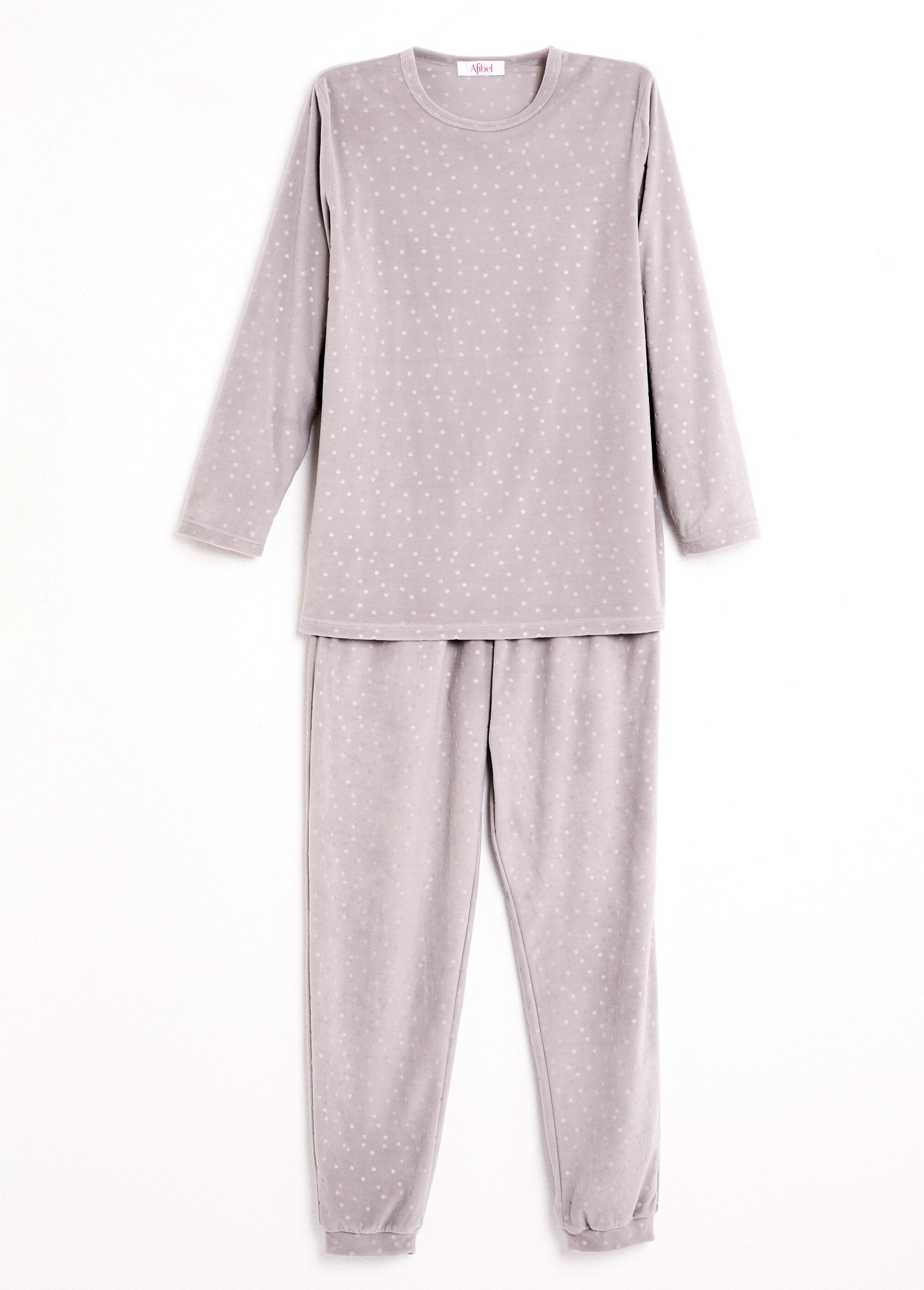 Pyjamabroek_ronde_hals_fluweel_reliëf_stippen_Gris_AP1_slim