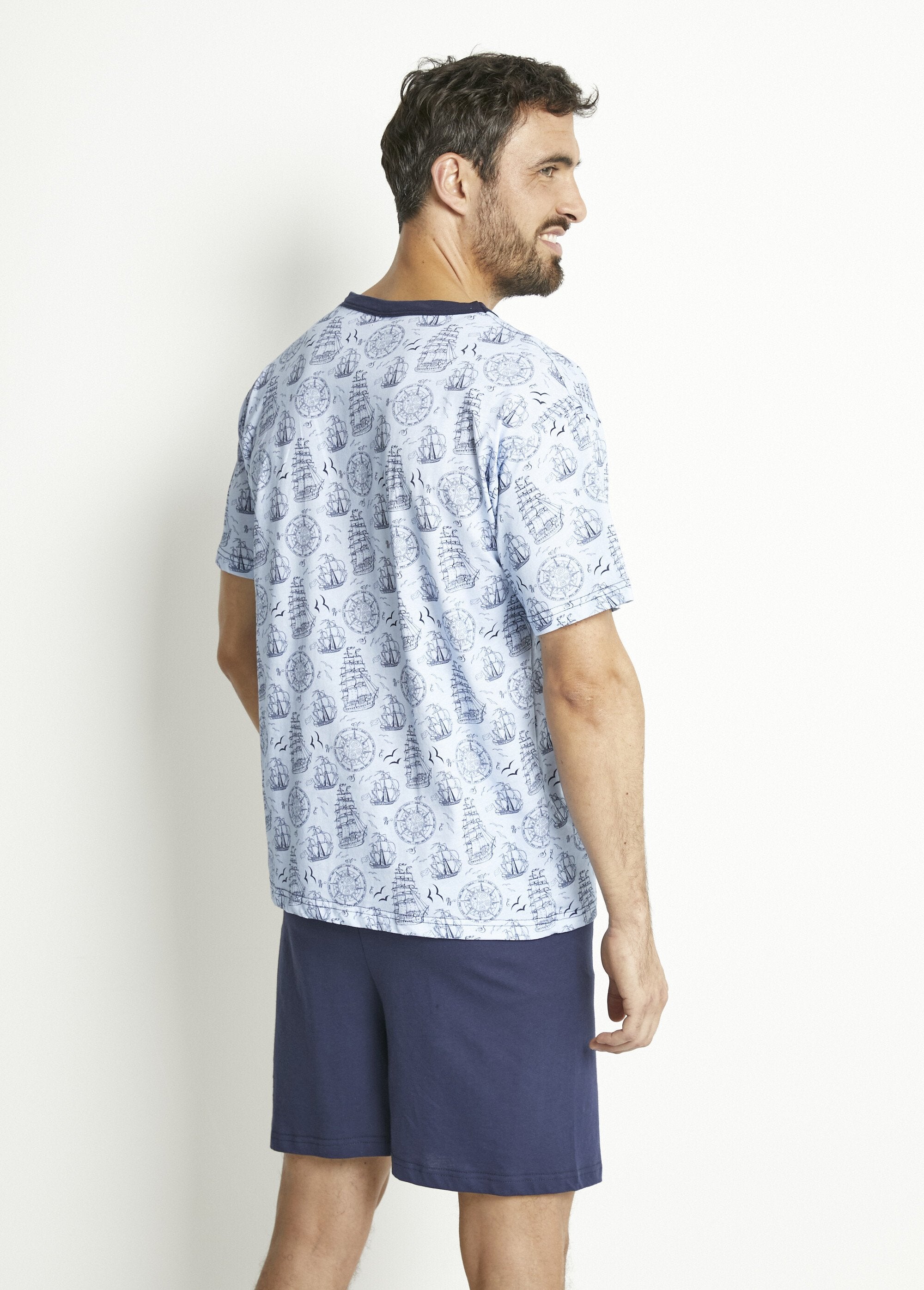 Korte_pyjama_van_katoenjersey_met_V-hals_Bleu_et_marine_DO1_slim