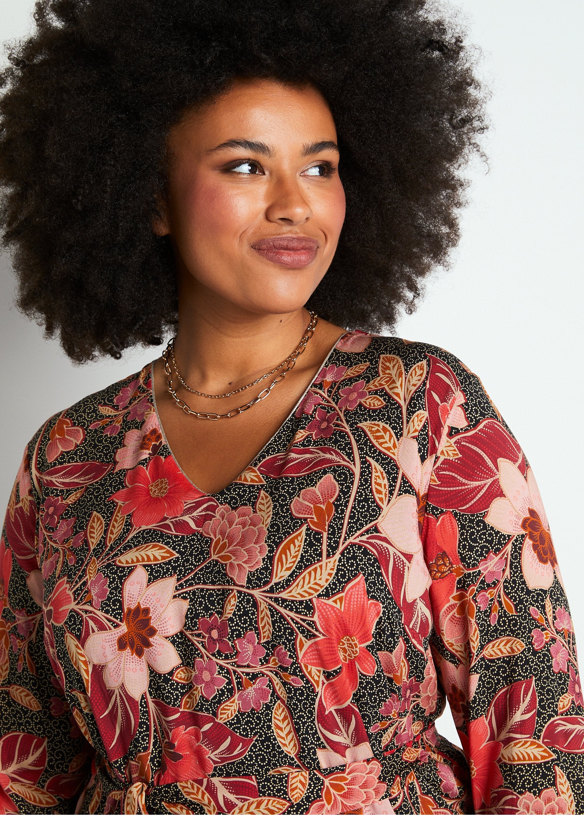 Floral_print_short_loose_dress_Coral_print_DE1_curvy