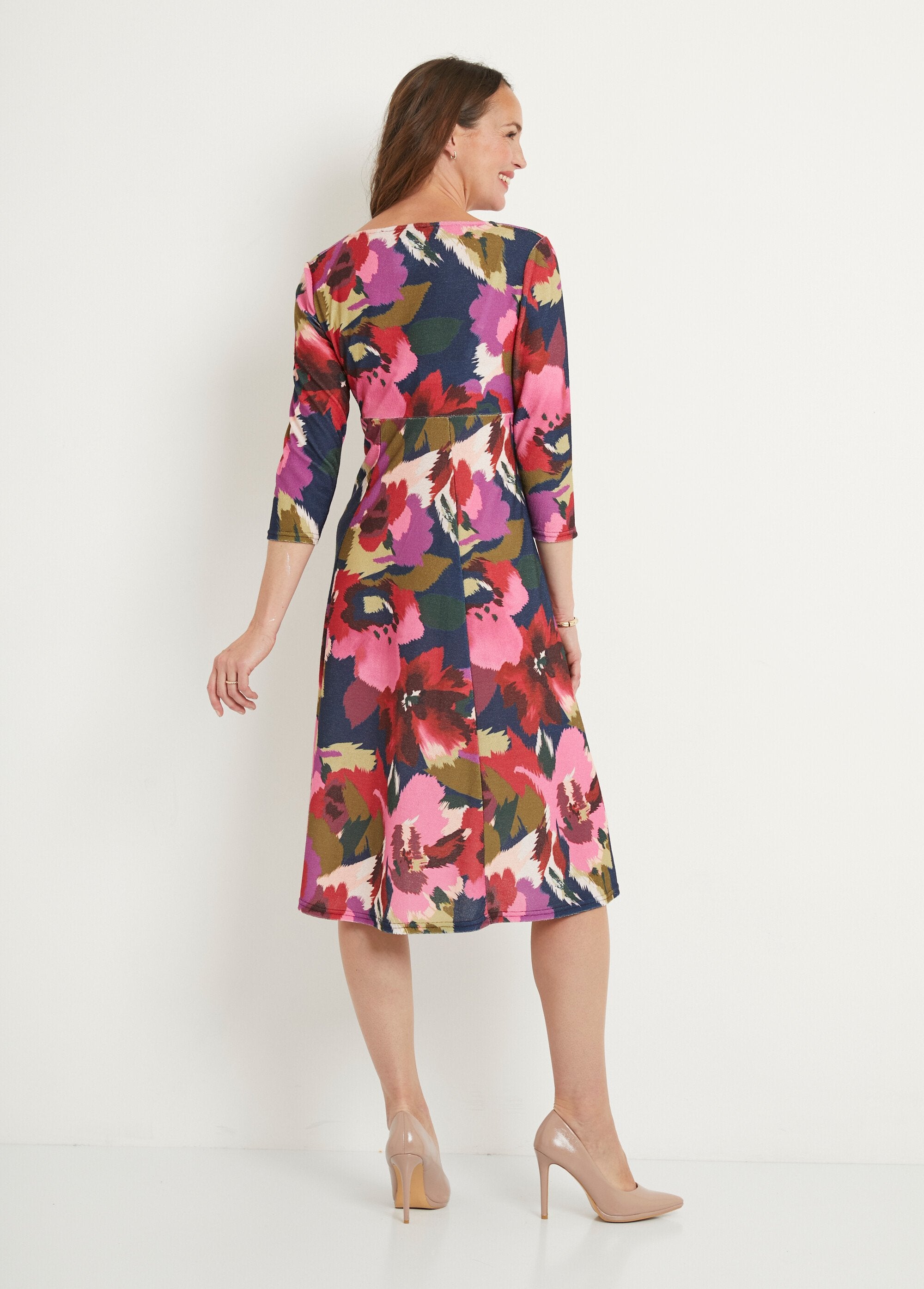 Robe_cache-coeur_courte_imprimée_manches_3/4_Marine_et_rose_DO1_slim