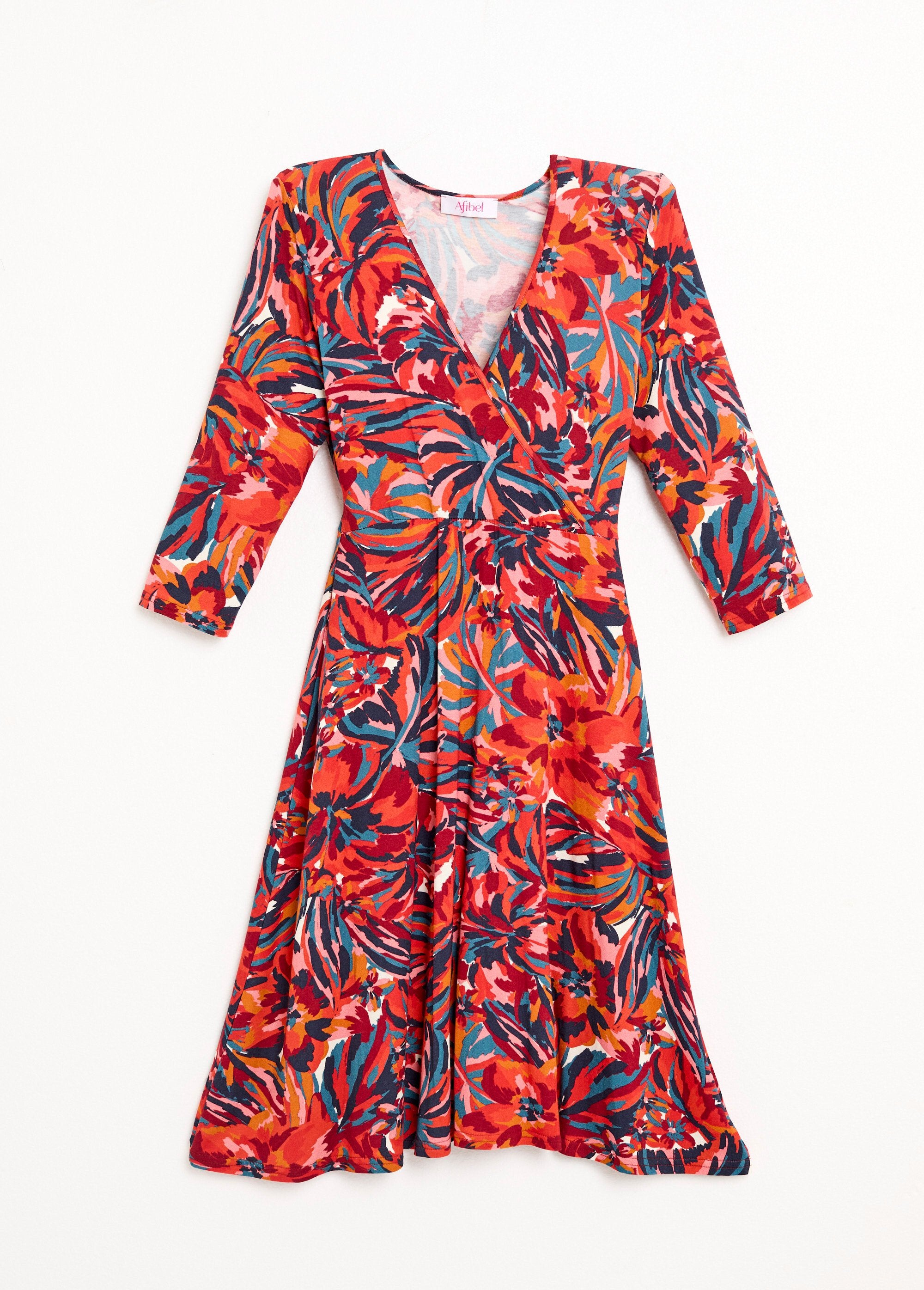 Robe_cache-coeur_courte_manches_3/4_motif_floral_Imprime_tomette_AP1_slim