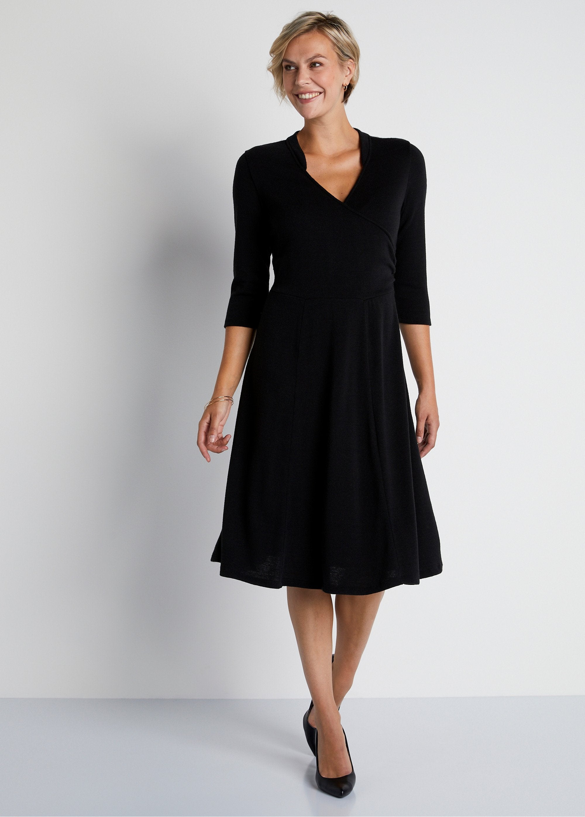 Robe_courte_cache-coeur_manches_3/4_Noir_FA1_slim