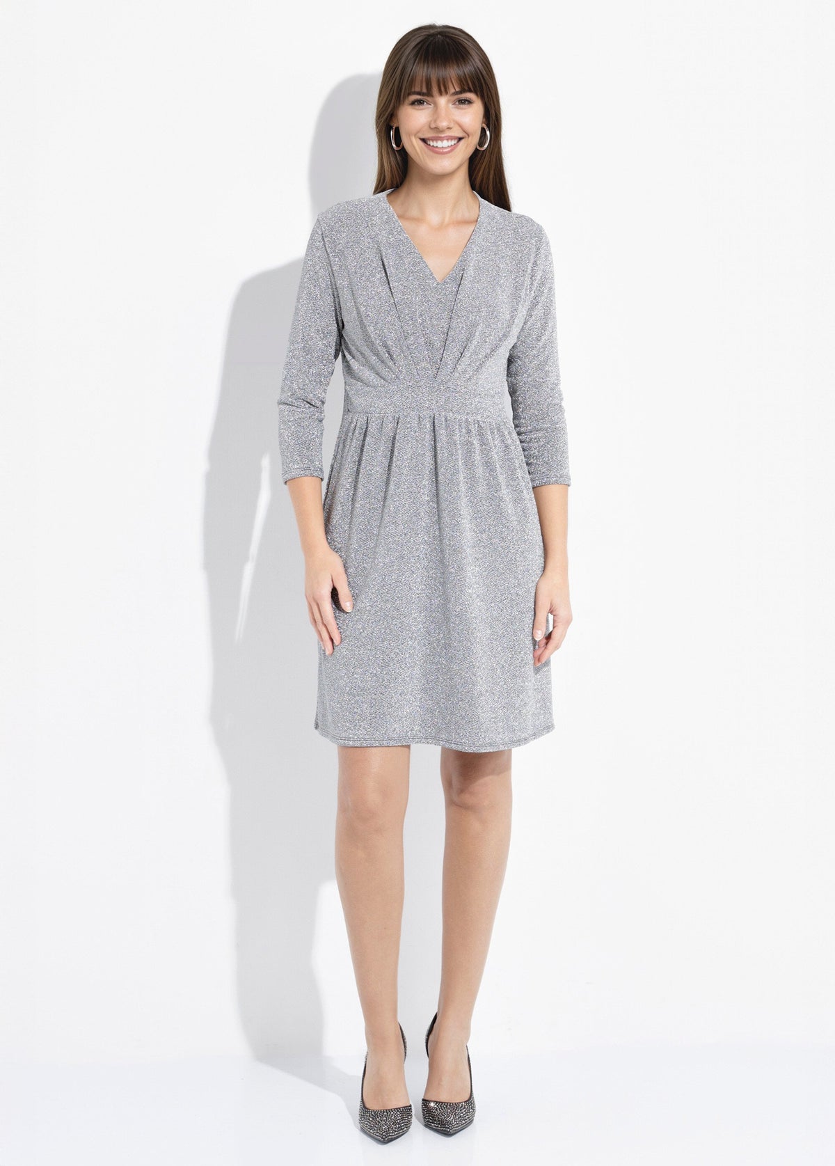 Chic Short Dress In Metallic Knit Money Afibel chic-short-dress-in-metallic-knit-money-afibel