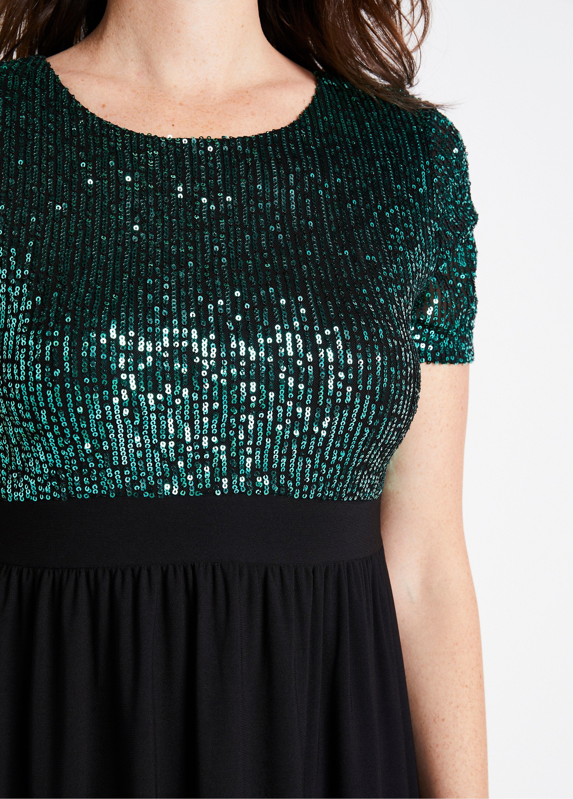 Robe_courte_évasée_maille_et_sequins_Vert_et_noir_DE2_slim