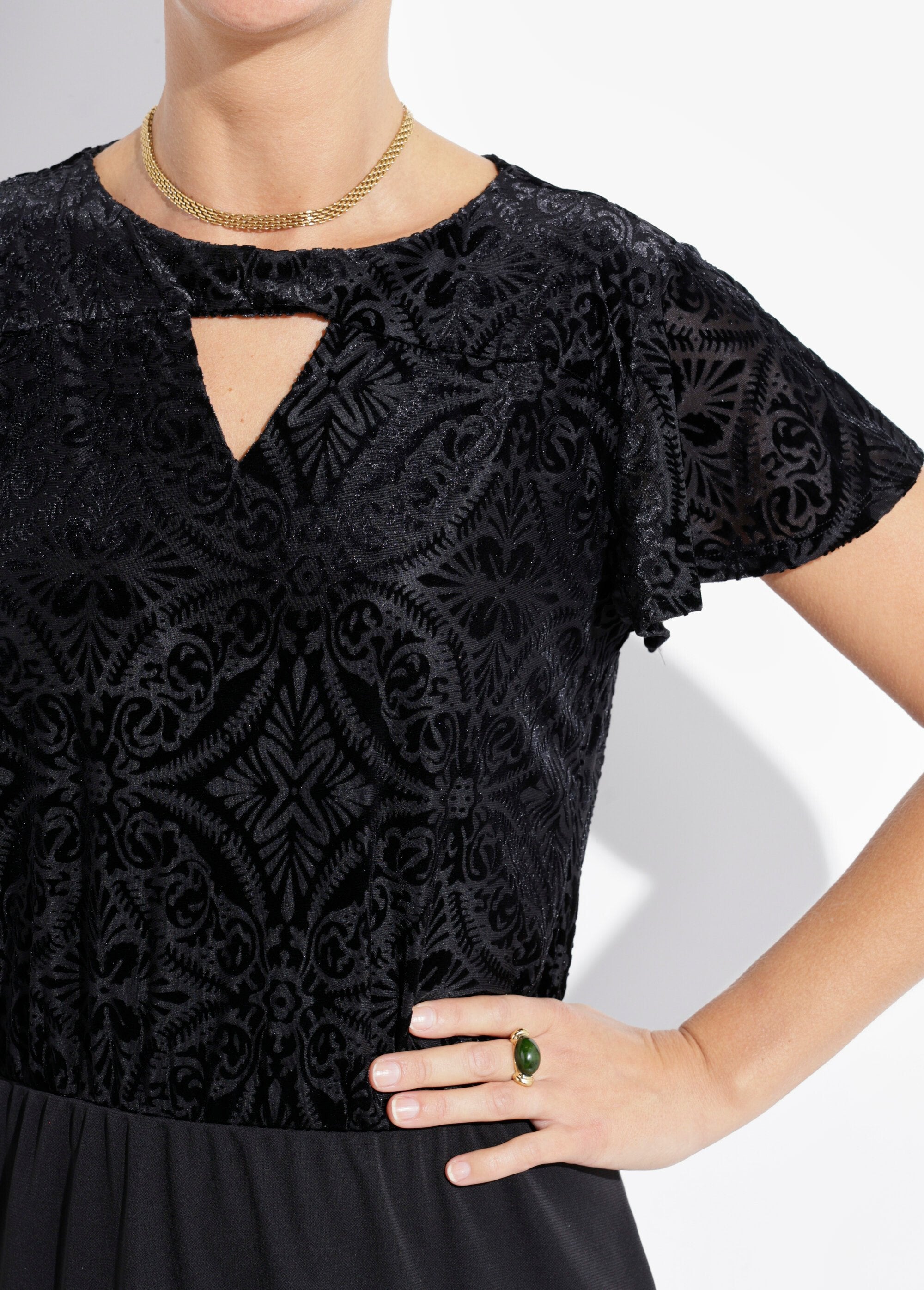 Robe_droite_chic_velours_devoré_et_maille_Noir_DE1_slim