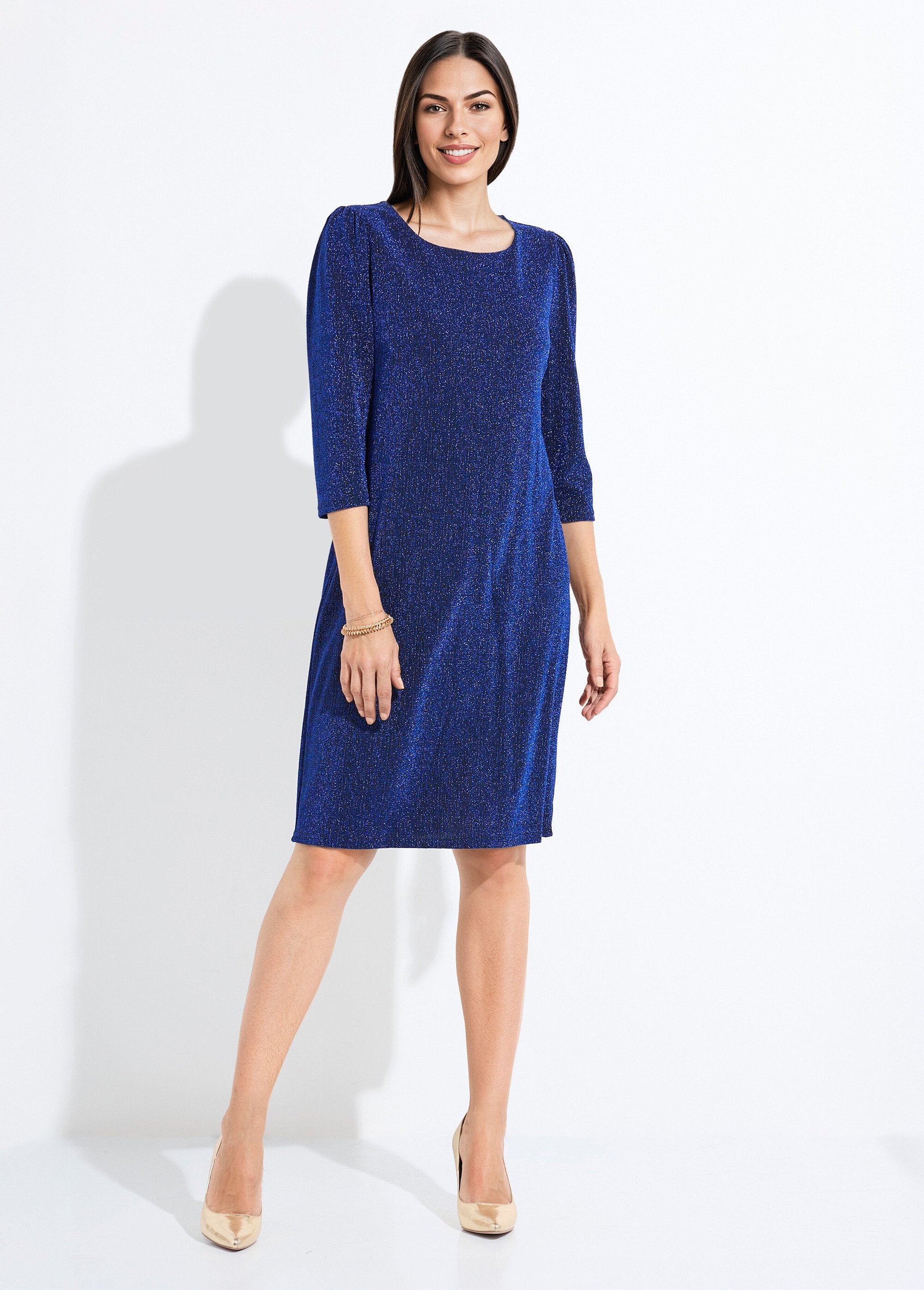 Robe_droite_courte_maille_brillante_métallisée_Bleu_FA1_slim