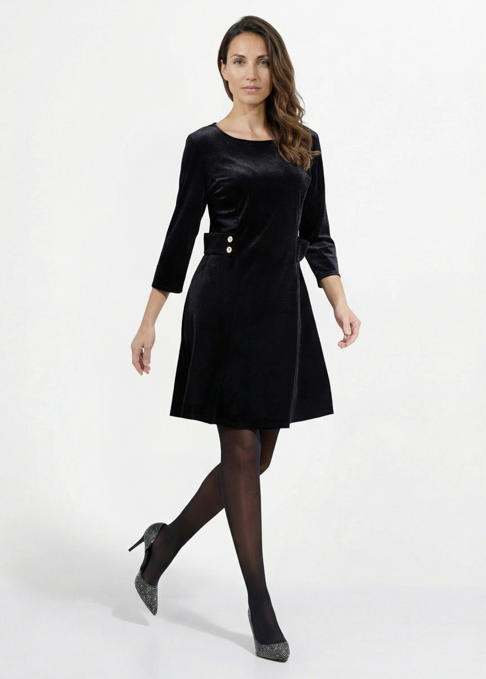 Robe_en_velours_col_rond,_taille_marquée_Noir_SF1_slim