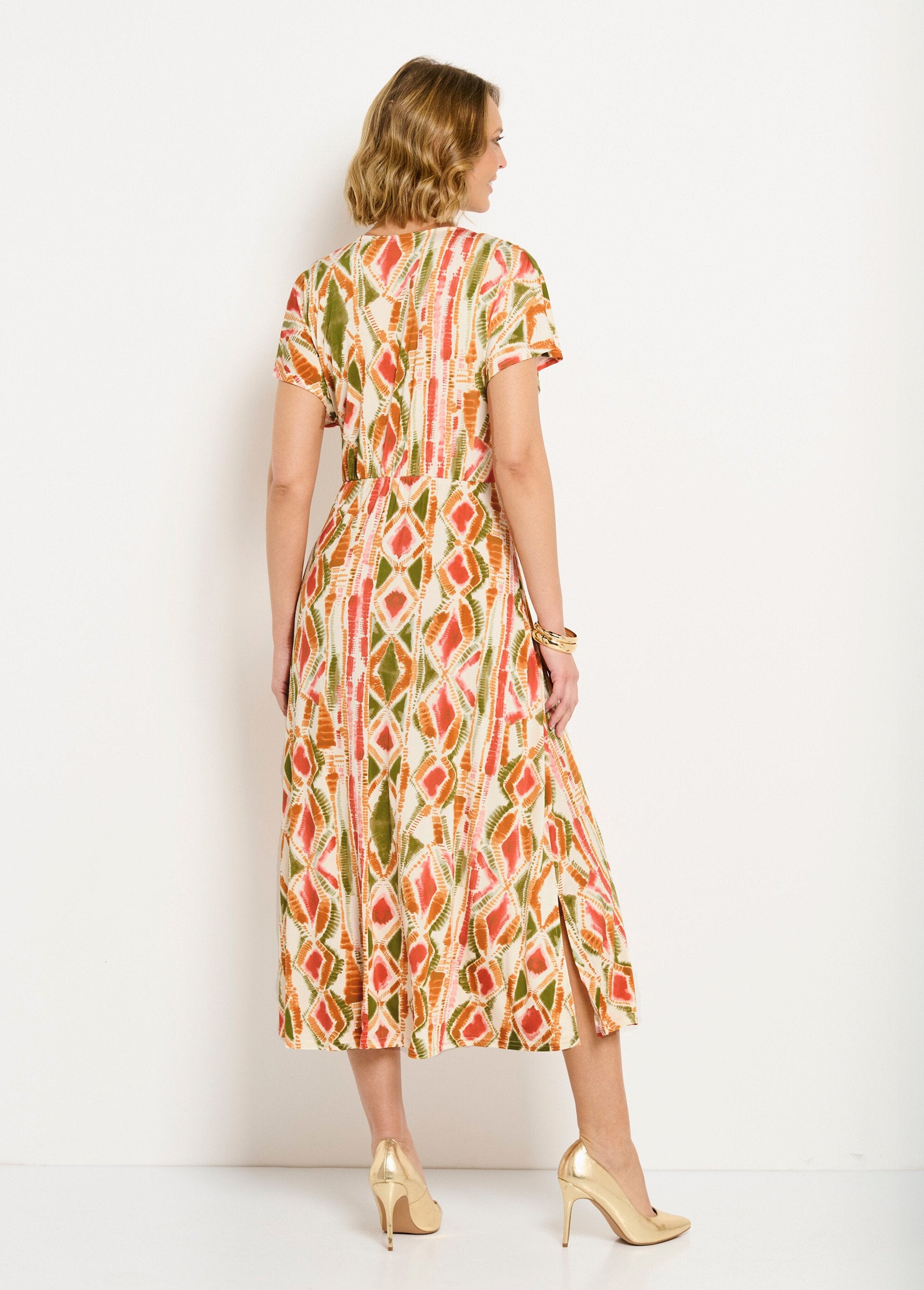 Printed_flared_V-neck_long_dress_Green_and_terracotta_DO1_slim