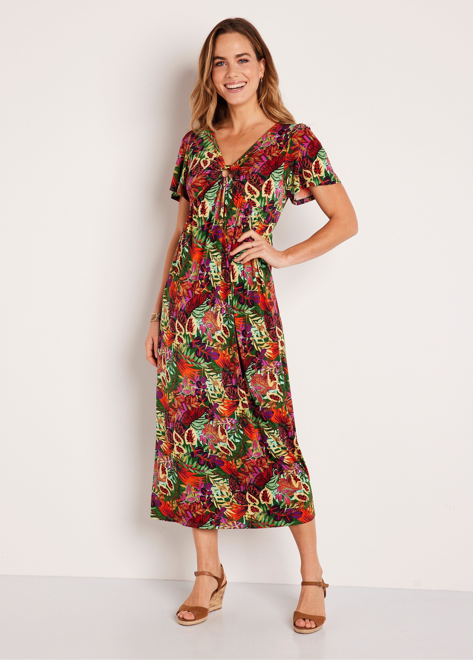 Robe_longue_évasée_col_V_bijou_imprimée_Multicolore_FA1_slim