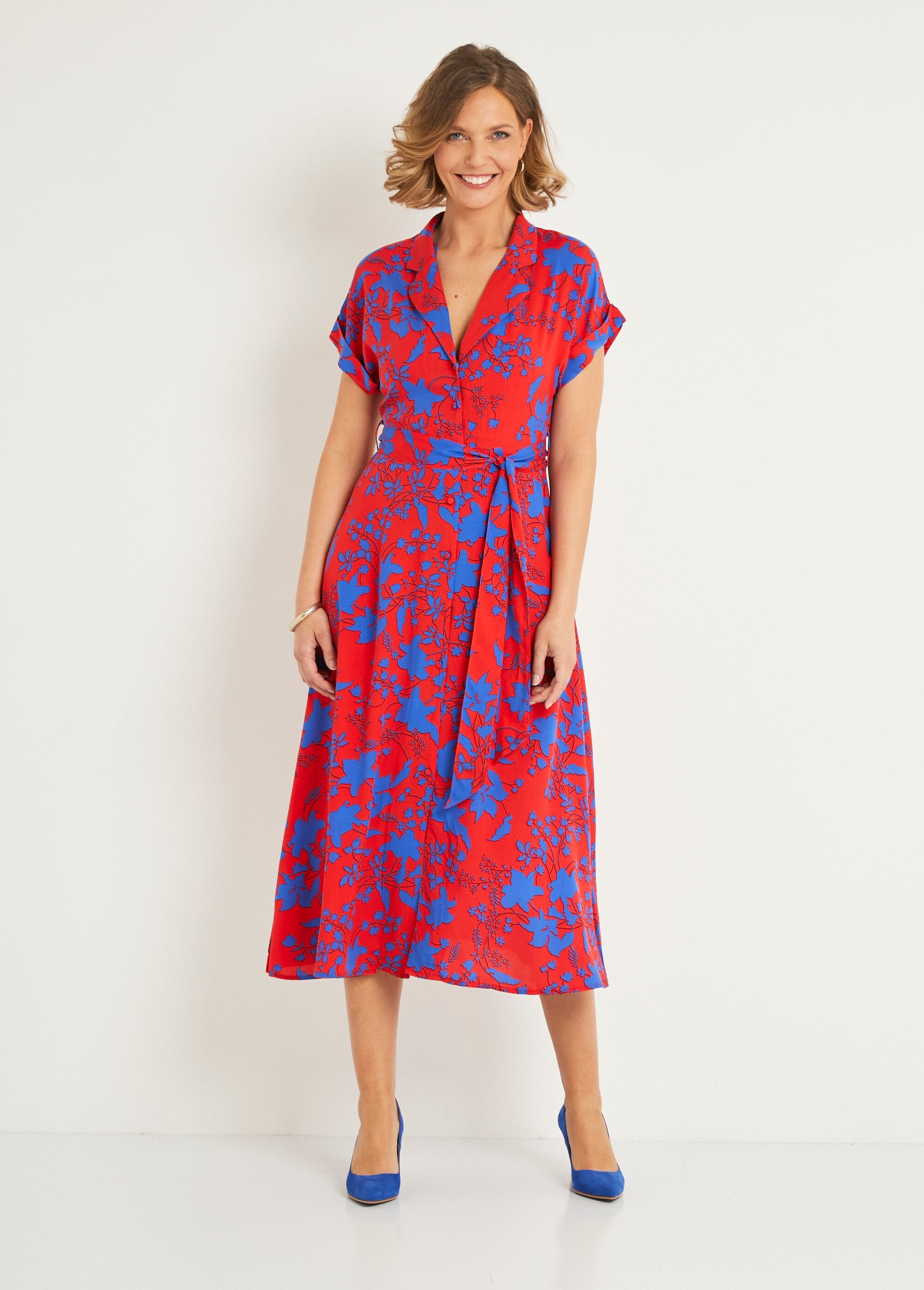 Robe_longue_motif_floral_taille_à_nouer_Rouge_et_bleu_FA1_slim