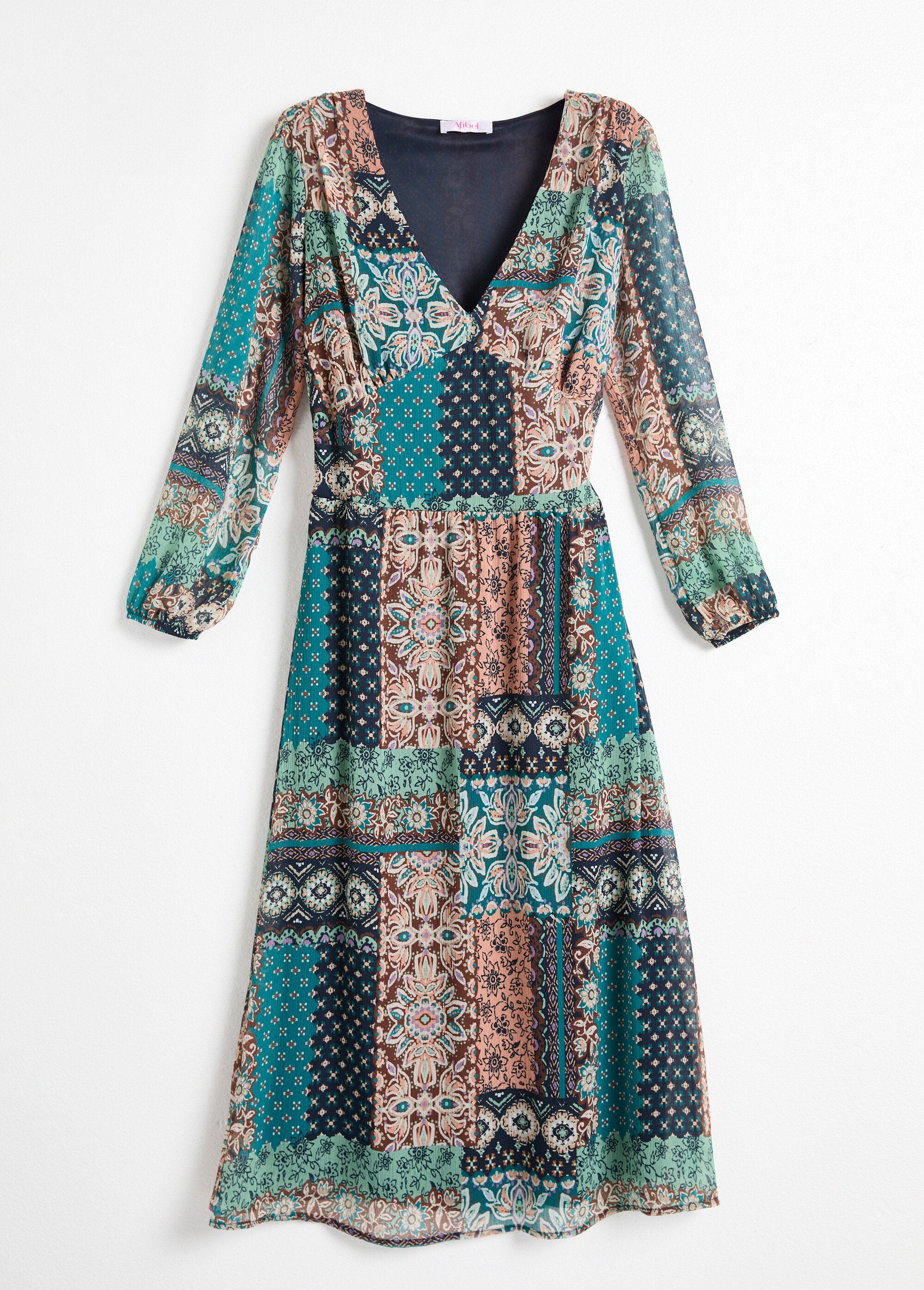 Robe_longue_voile_crépon_imprimé_patchwork_Vert_et_ecru_AP1_slim