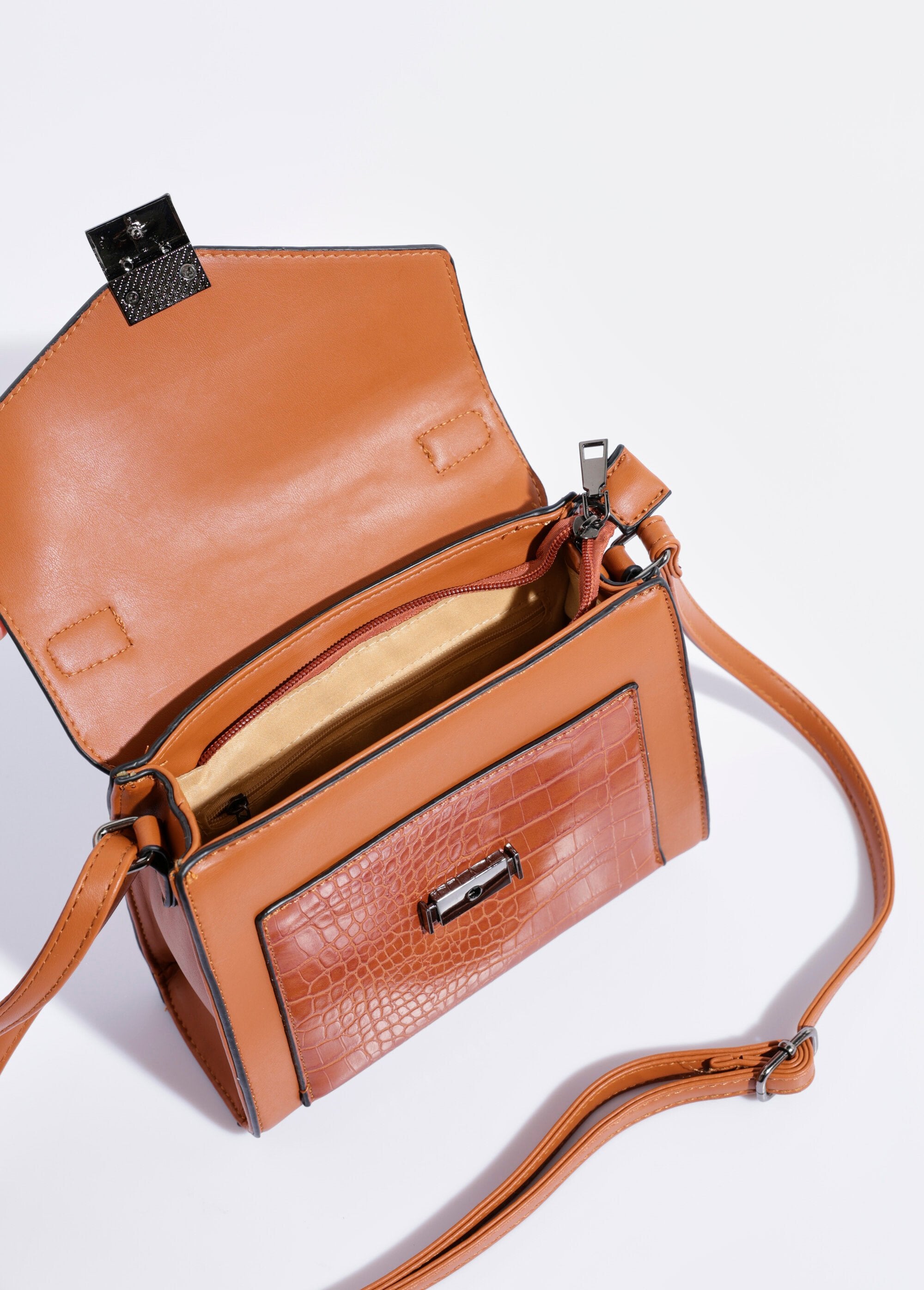 Reptiel-look_handtas,_kort_hengsel_Camel_DE1_slim
