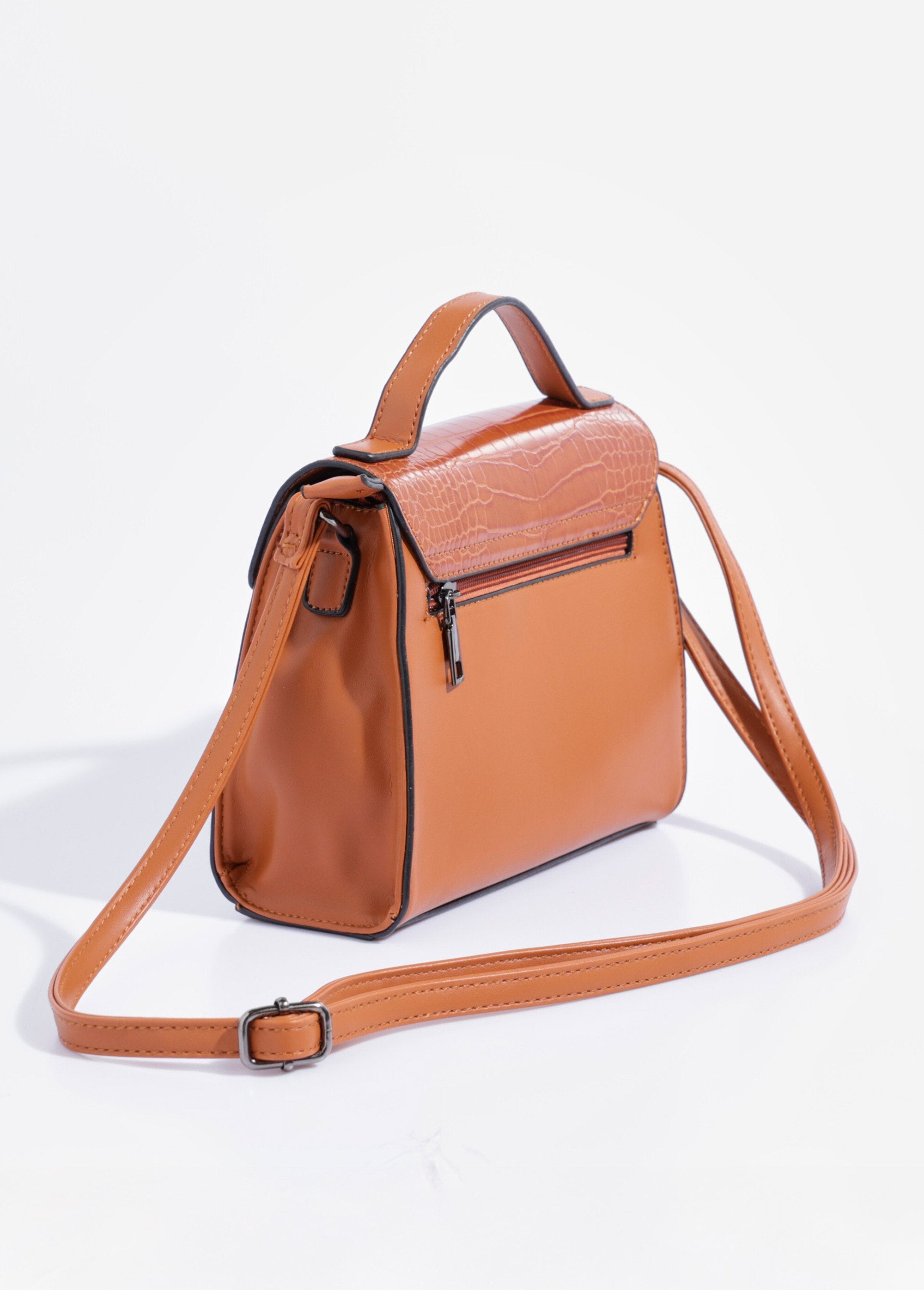 Reptiel-look_handtas,_kort_hengsel_Camel_DO1_slim