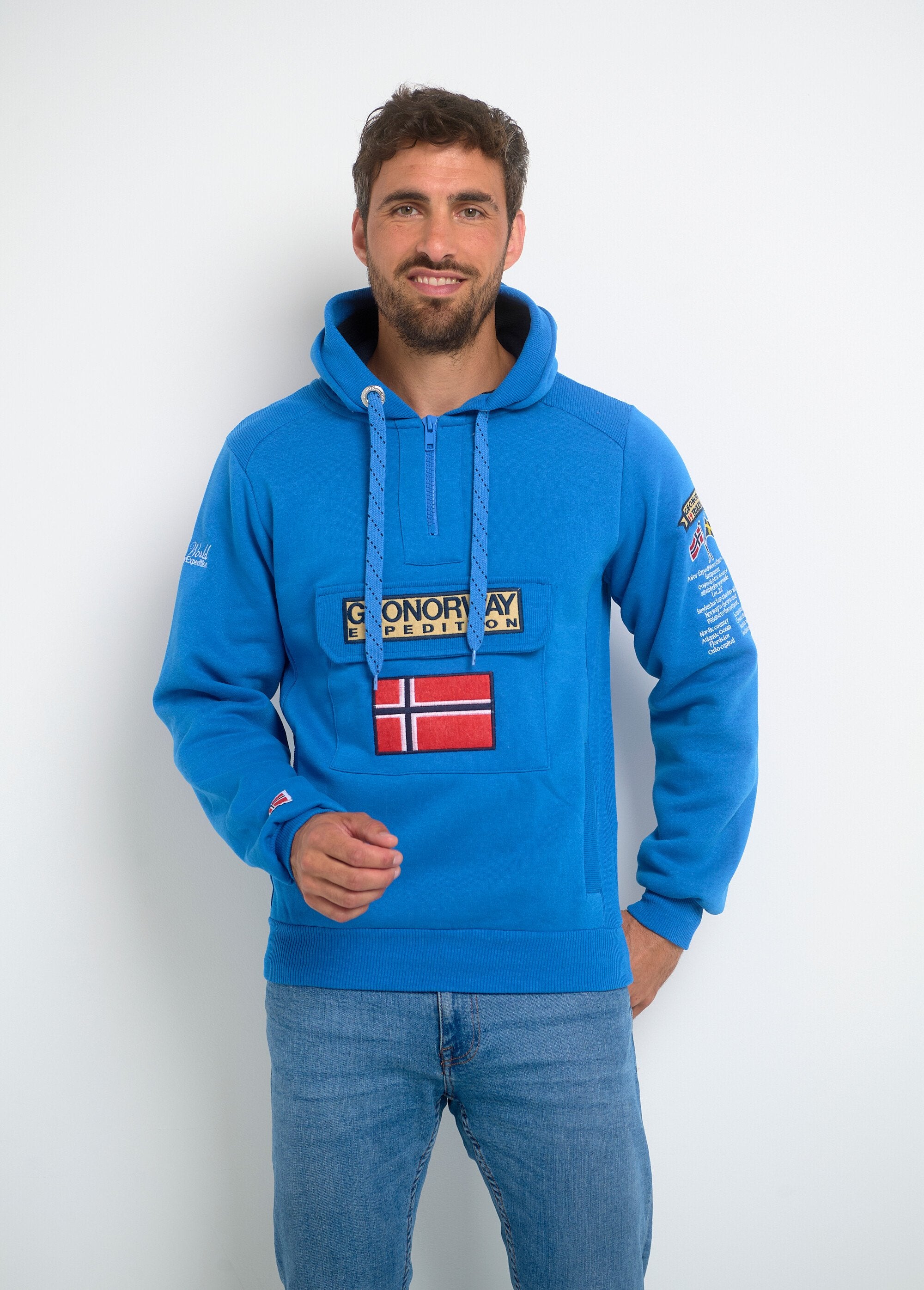 Sweat_à_capuche_demi_zip_manches_longues_Bleu_royal_FA1_slim