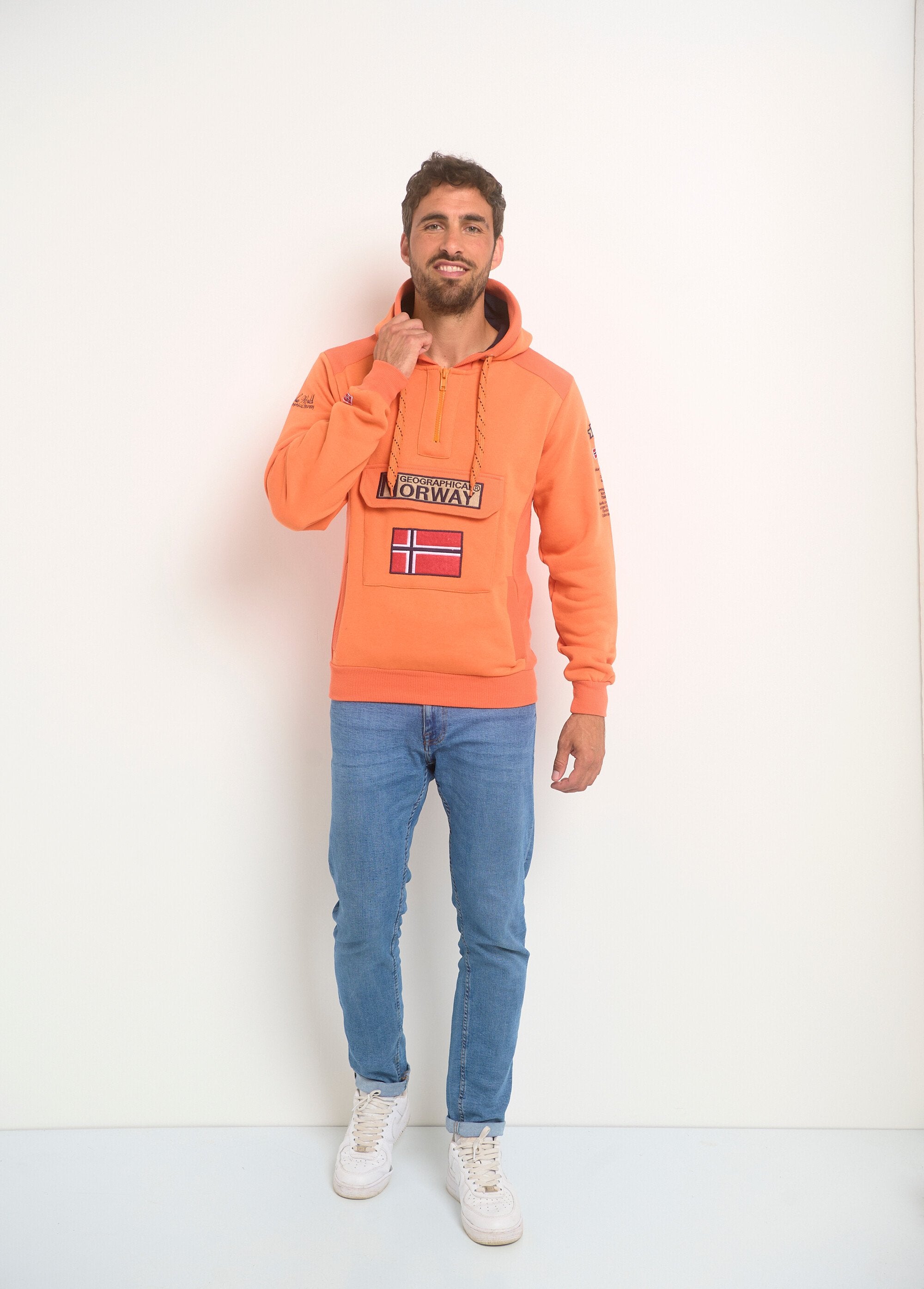 Long_sleeve_half_zip_hoodie_Neon_orange_SF1_slim