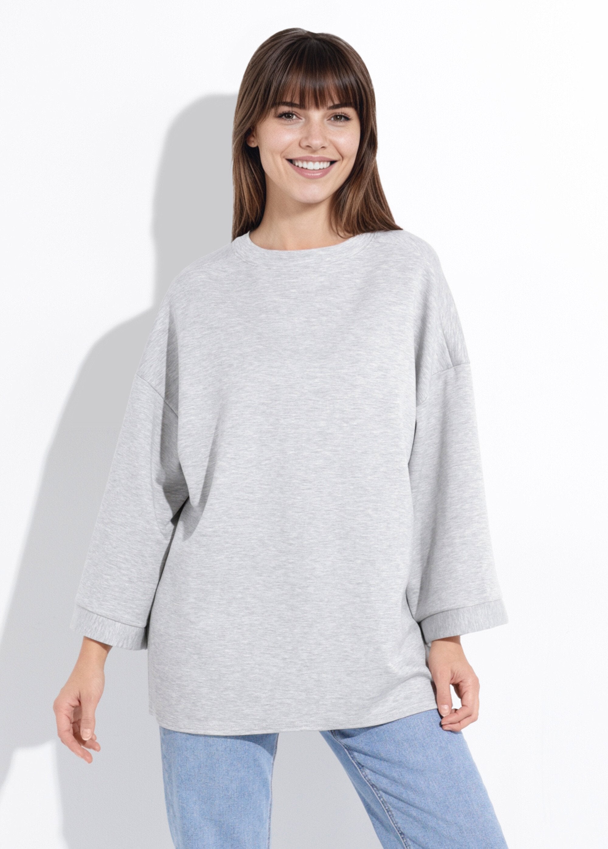 Groot_sweatshirt_met_ronde_hals,_3/4_mouwen_Gris_chine_FA1_slim