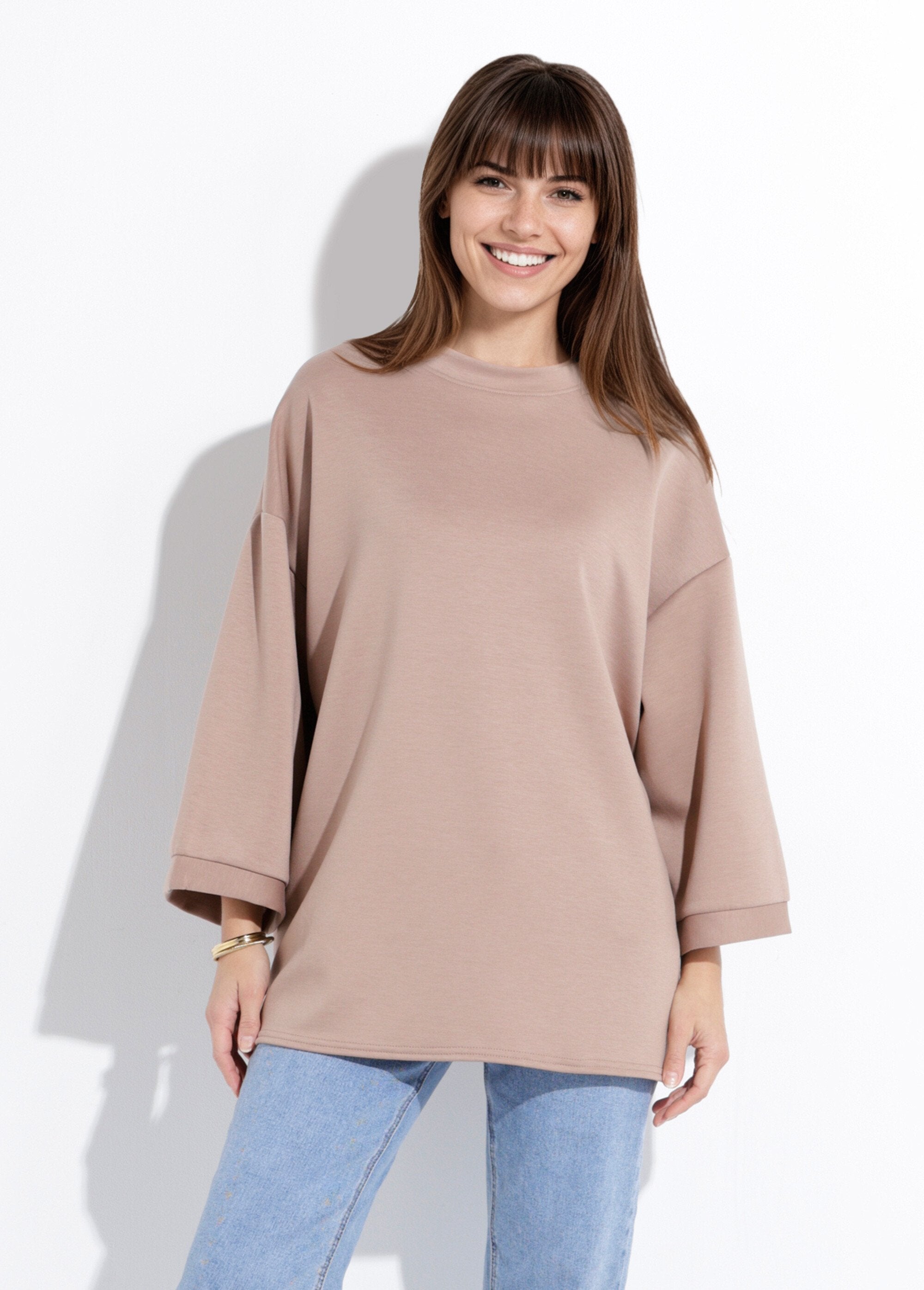 Groot_sweatshirt_met_ronde_hals,_3/4_mouwen_Taupe_FA1_slim