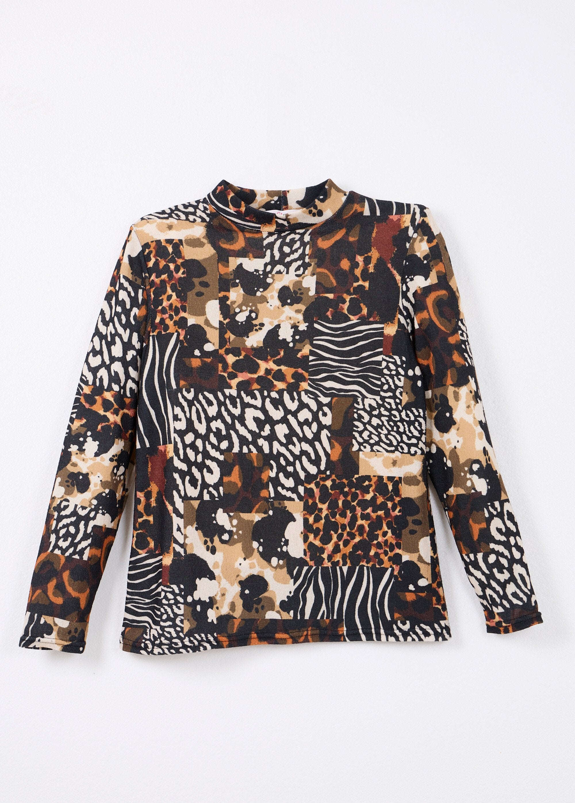 T-shirt_col_montant_motif_animalier_maille_chaude_Noir_et_orange_AP1_slim