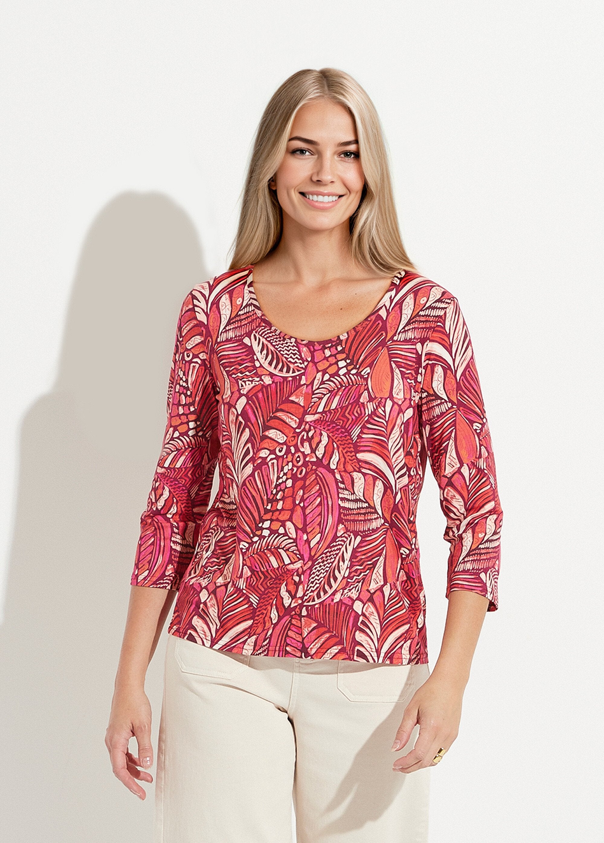 Patchwork_print_round_neck_T-shirt_Pink_and_orange_FA1_slim