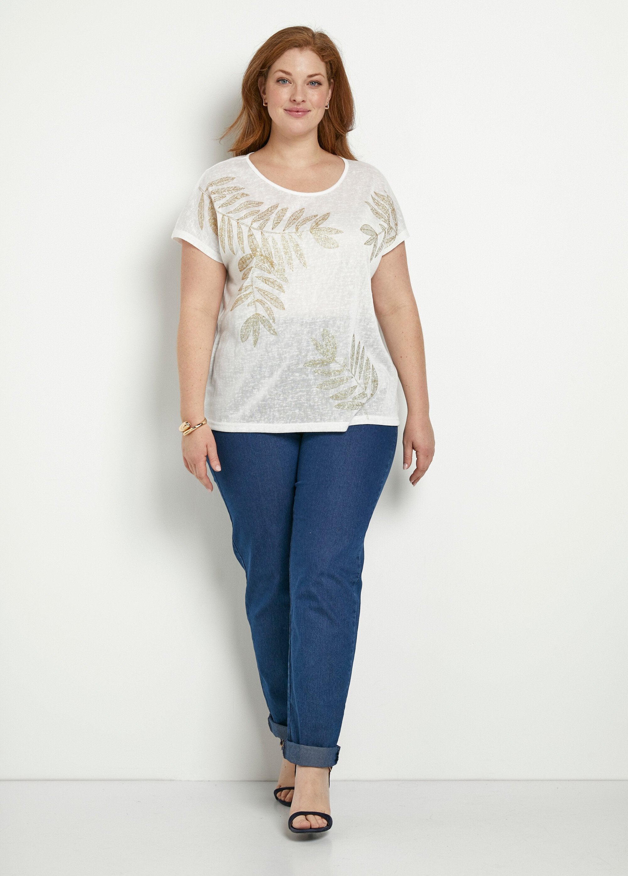 T-shirt_col_rond_maille_flammée_motif_doré_Blanc_SF1_curvy