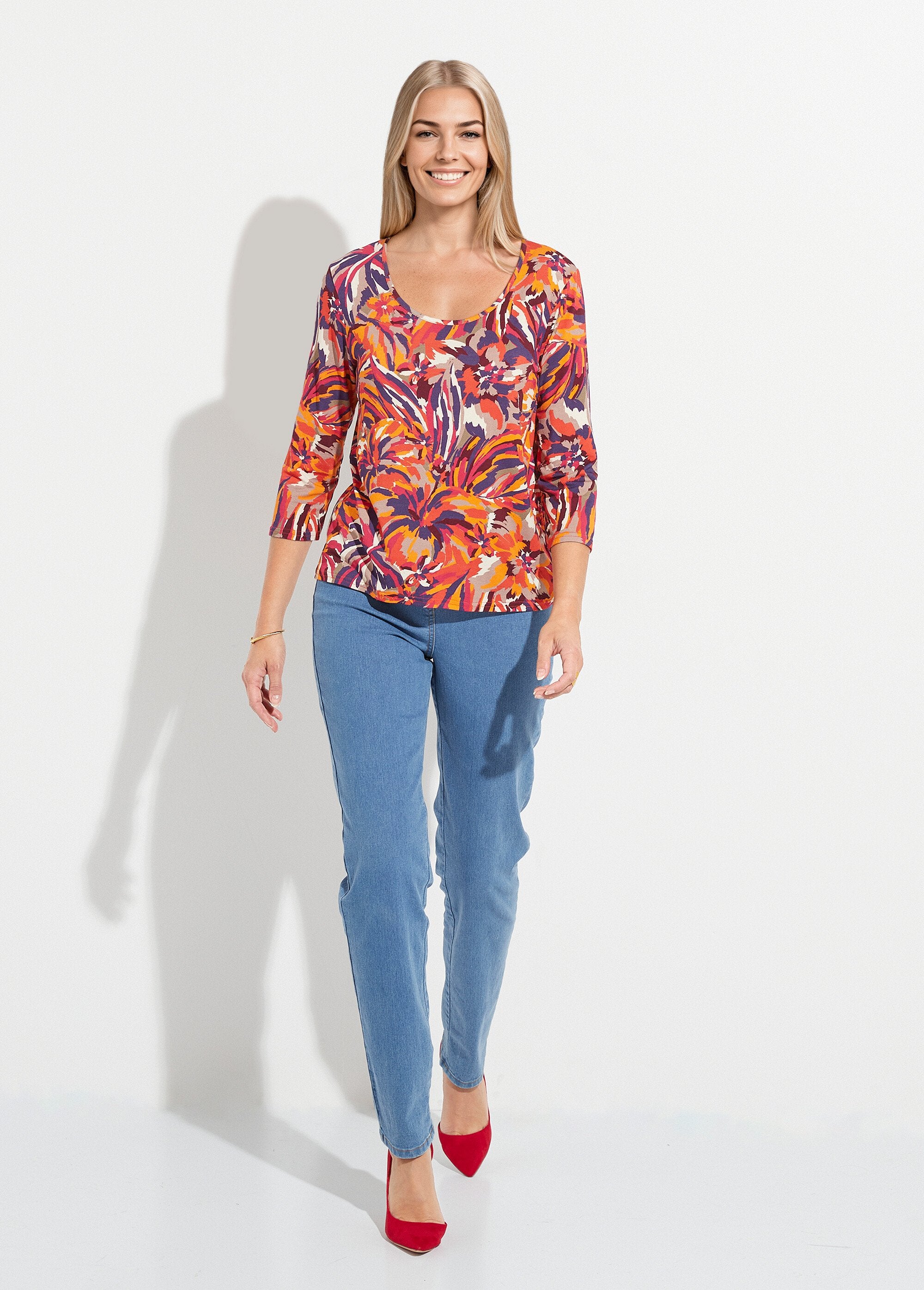T-shirt_col_rond_manches_3/4_imprimé_Imprime_miel_SF1_slim