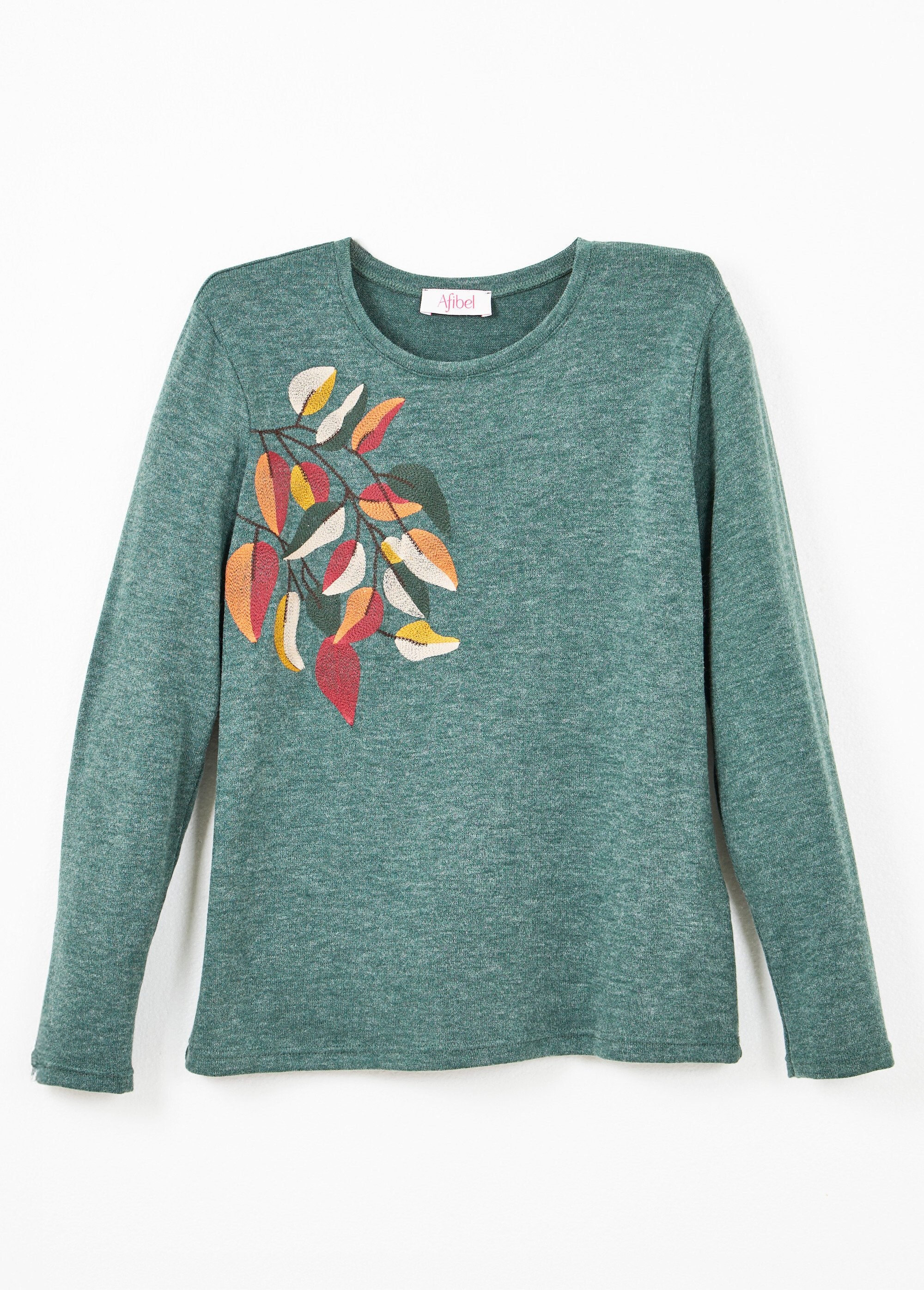 T-shirt_col_rond_uni_brodé_manches_longues_Vert_AP1_slim
