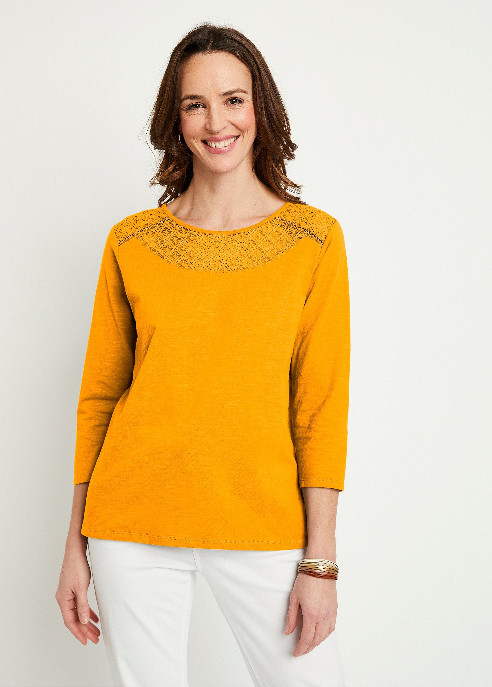 T-shirt_coton_et_dentelle_manches_3/4_Safran_FA1_slim