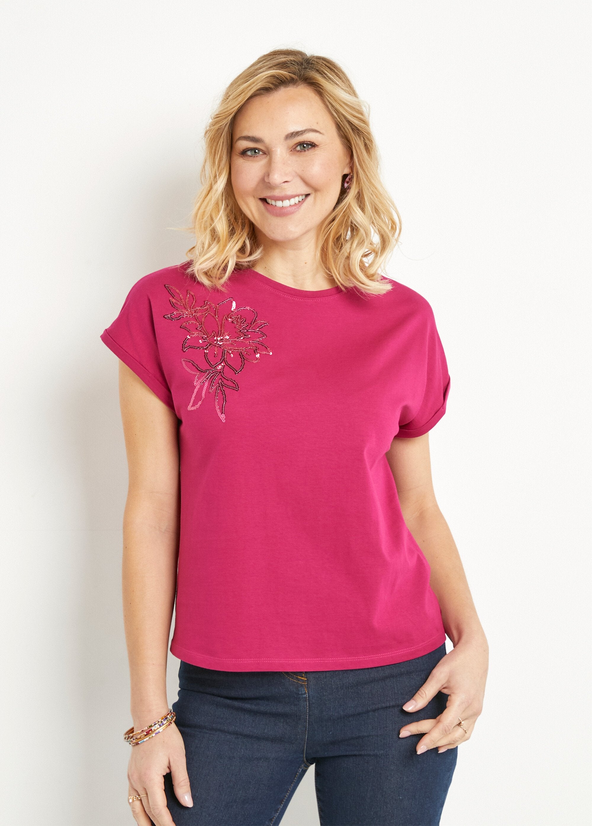 T-shirt_coton_uni_sequins_manches_courtes_Cassis_FA1_slim
