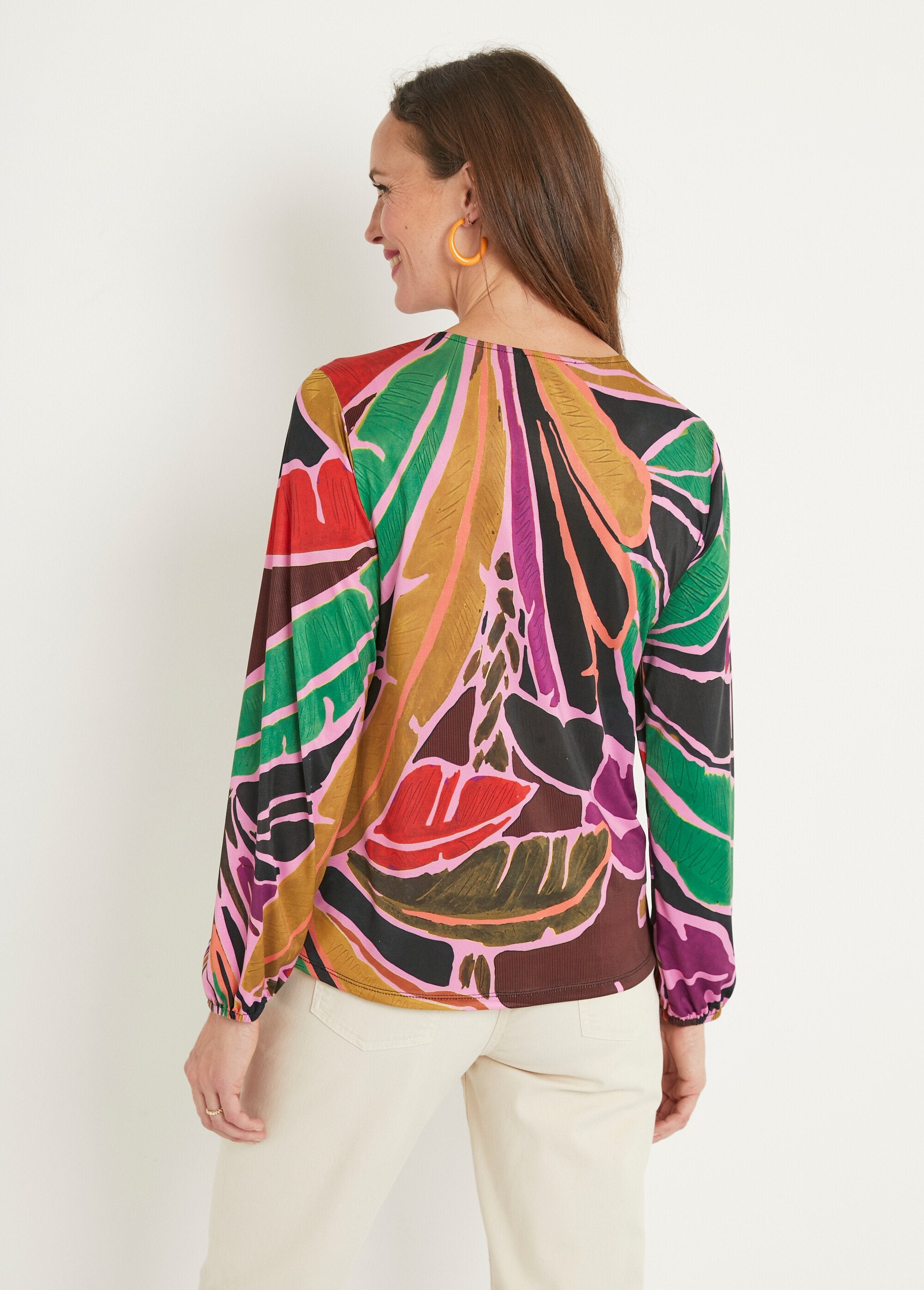 V-hals_grafisch_geprint_vloeiend_kort_T-shirt_Multicolore_DO1_slim