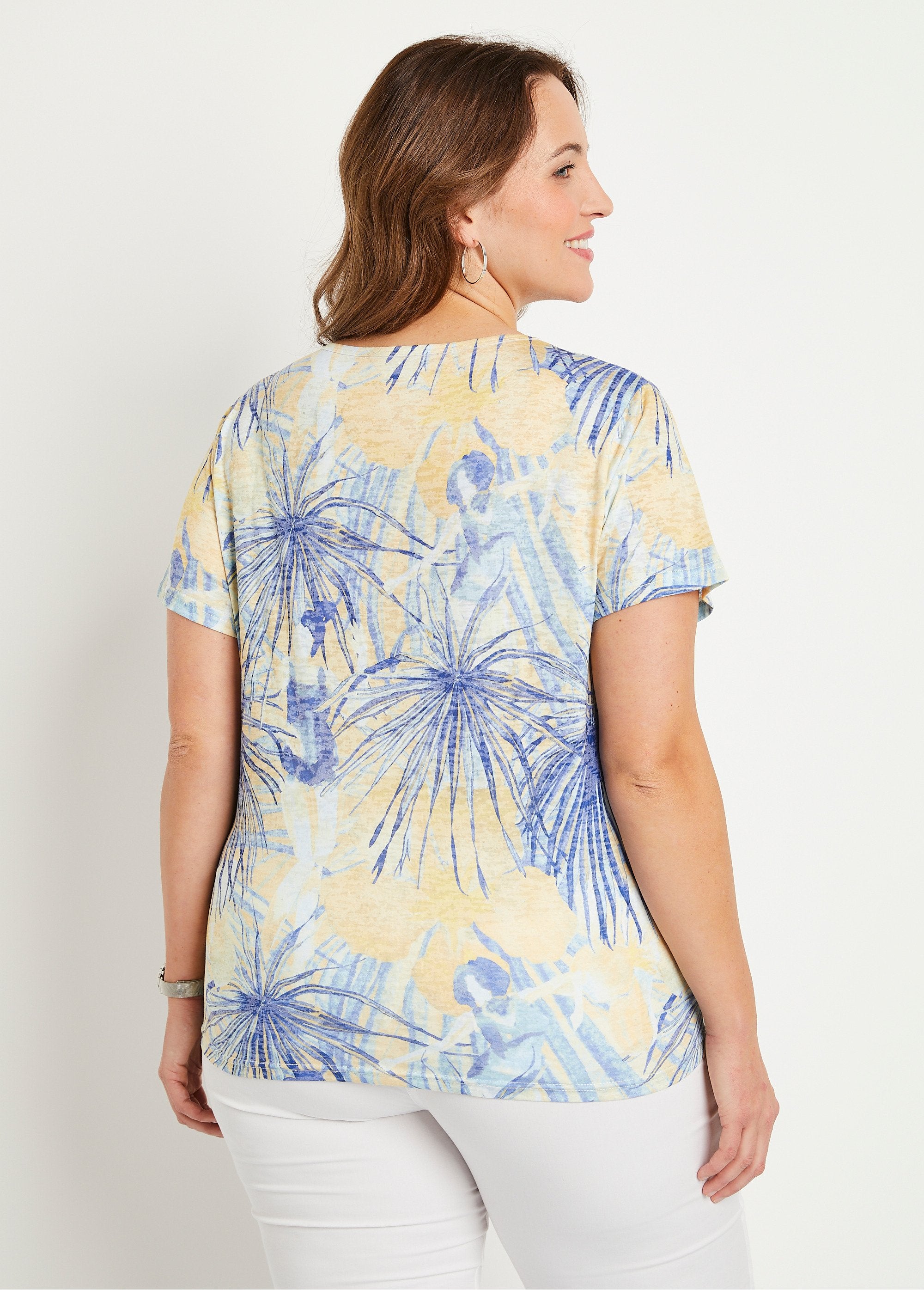 T-shirt_court_motif_et_strass_col_rond_Jaune_et_bleu_DO1_curvy