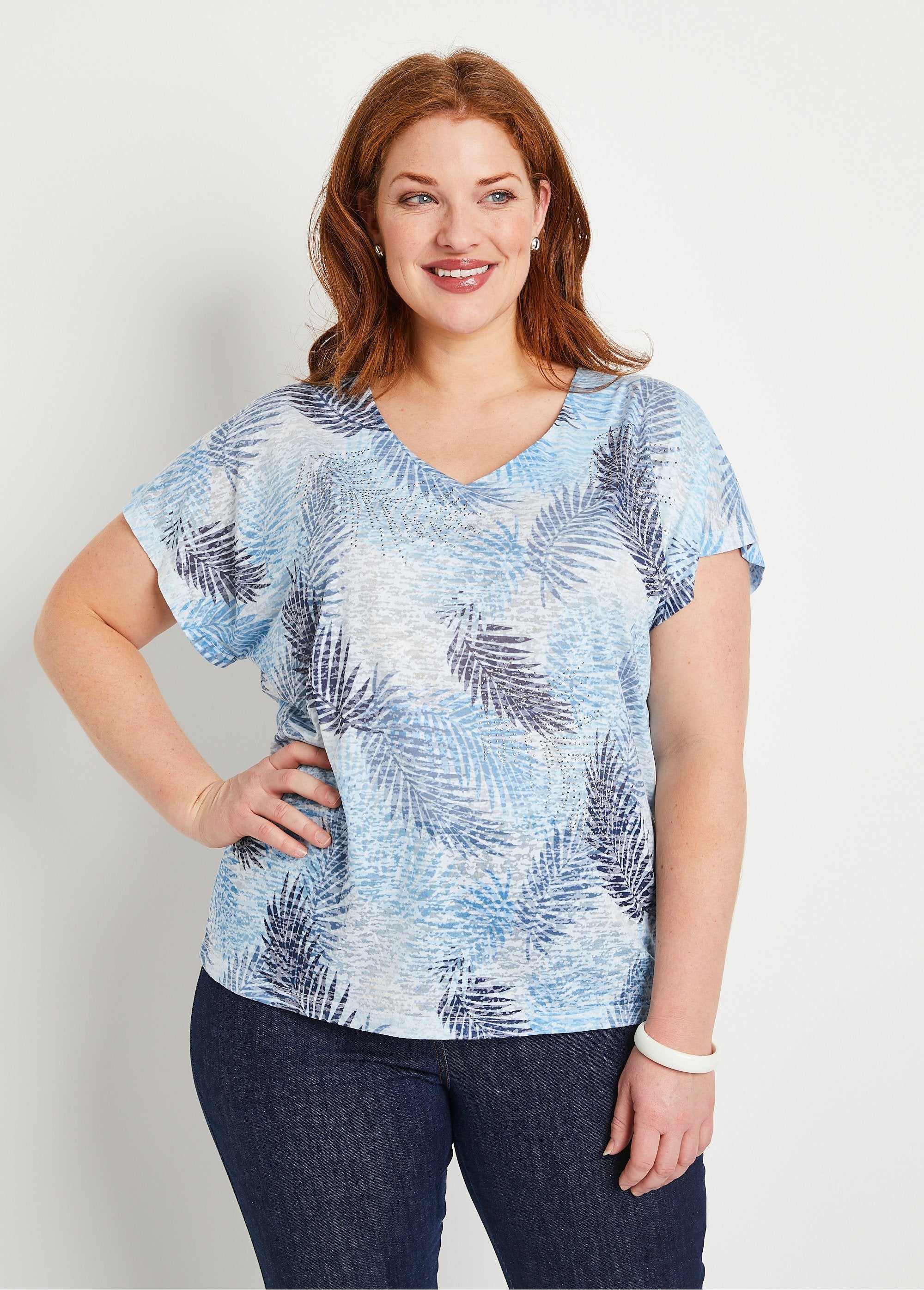 T-shirt_imprimé_court_maille_dévorée_Bleu_FA1_curvy