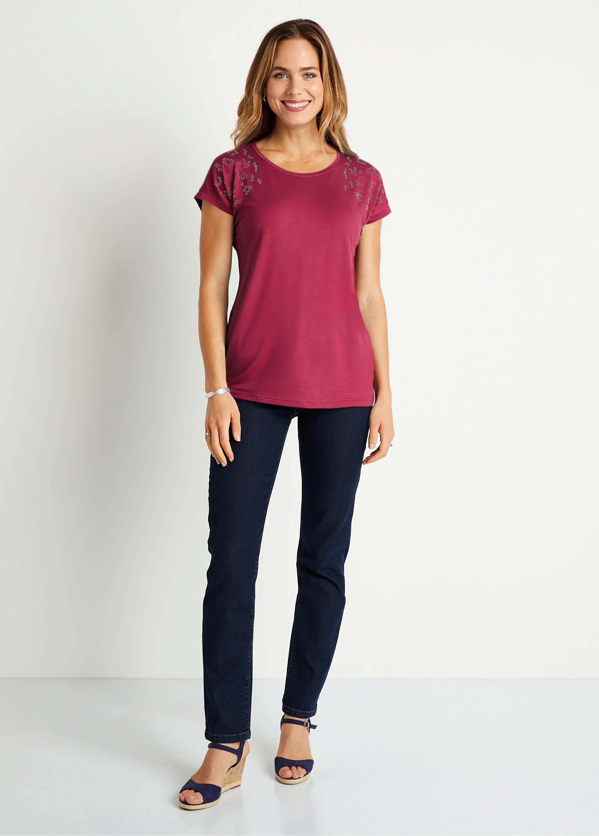 T-shirt_long_manches_courtes_uni_Fuchsia_SF1_slim