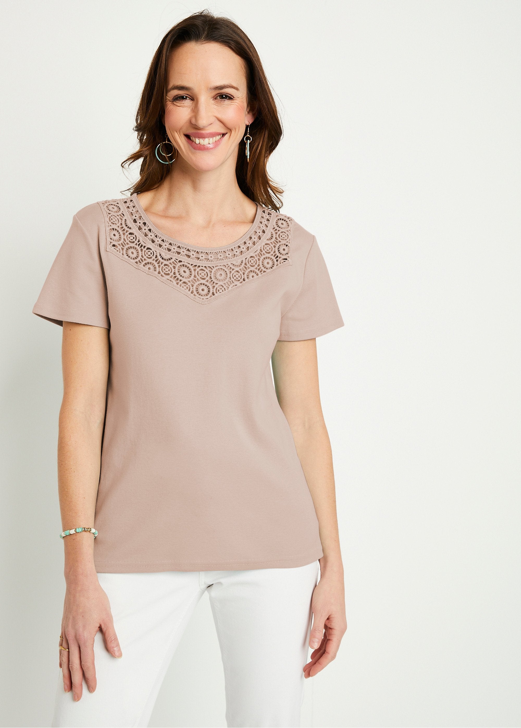 T-shirt_macramé_coton_uni_manches_courtes_Beige_FA1_slim