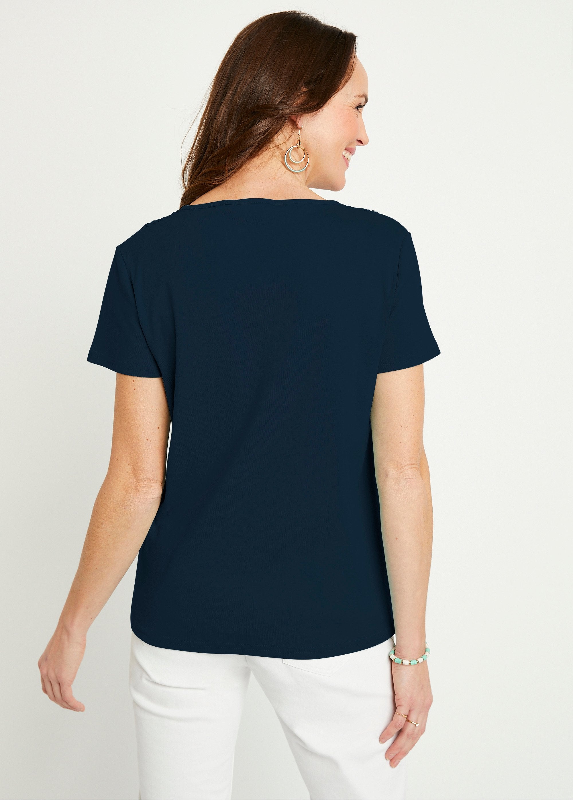 T-shirt_macramé_coton_uni_manches_courtes_Marine_DO1_slim