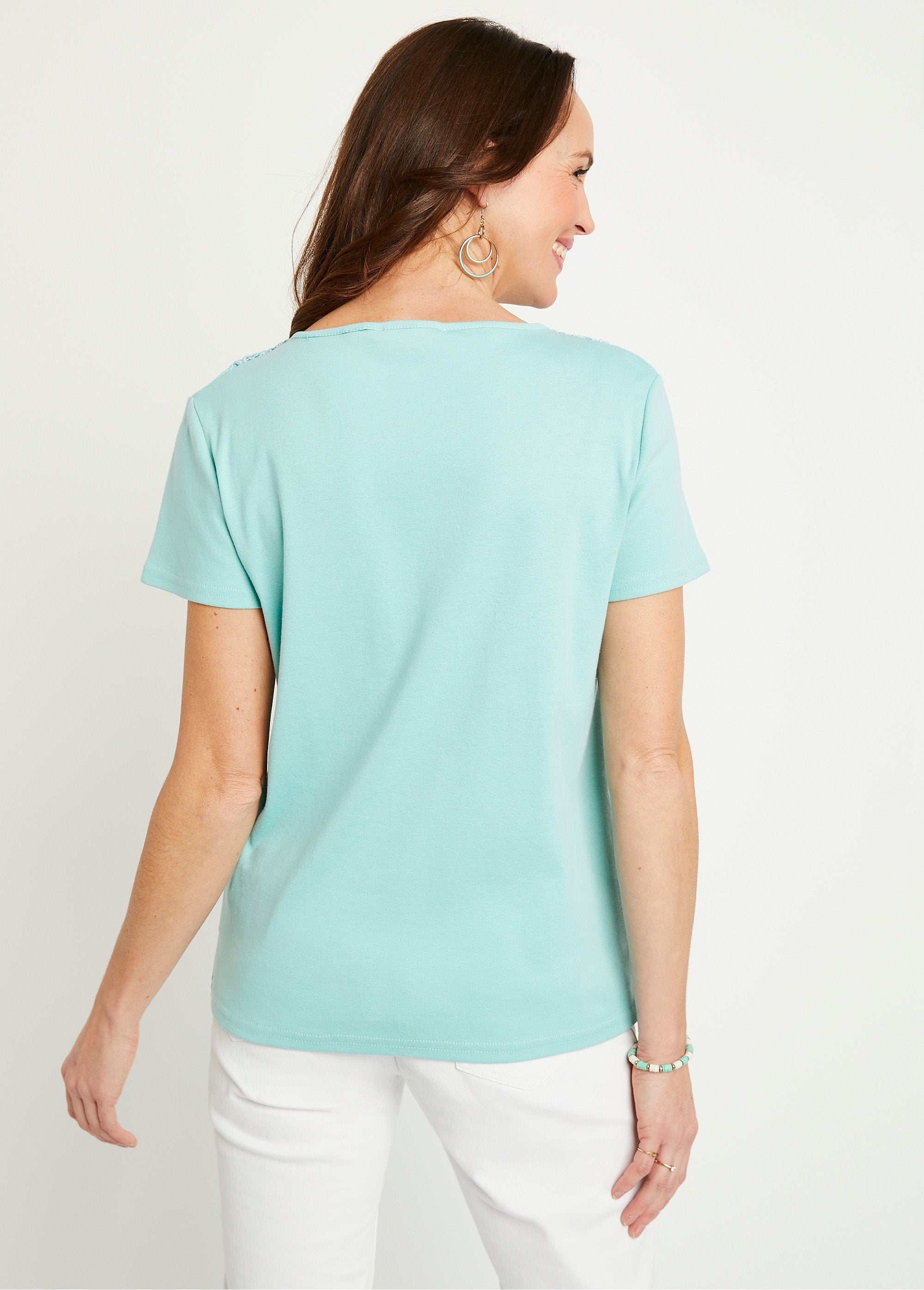 T-shirt_macramé_coton_uni_manches_courtes_Aqua_DO1_slim