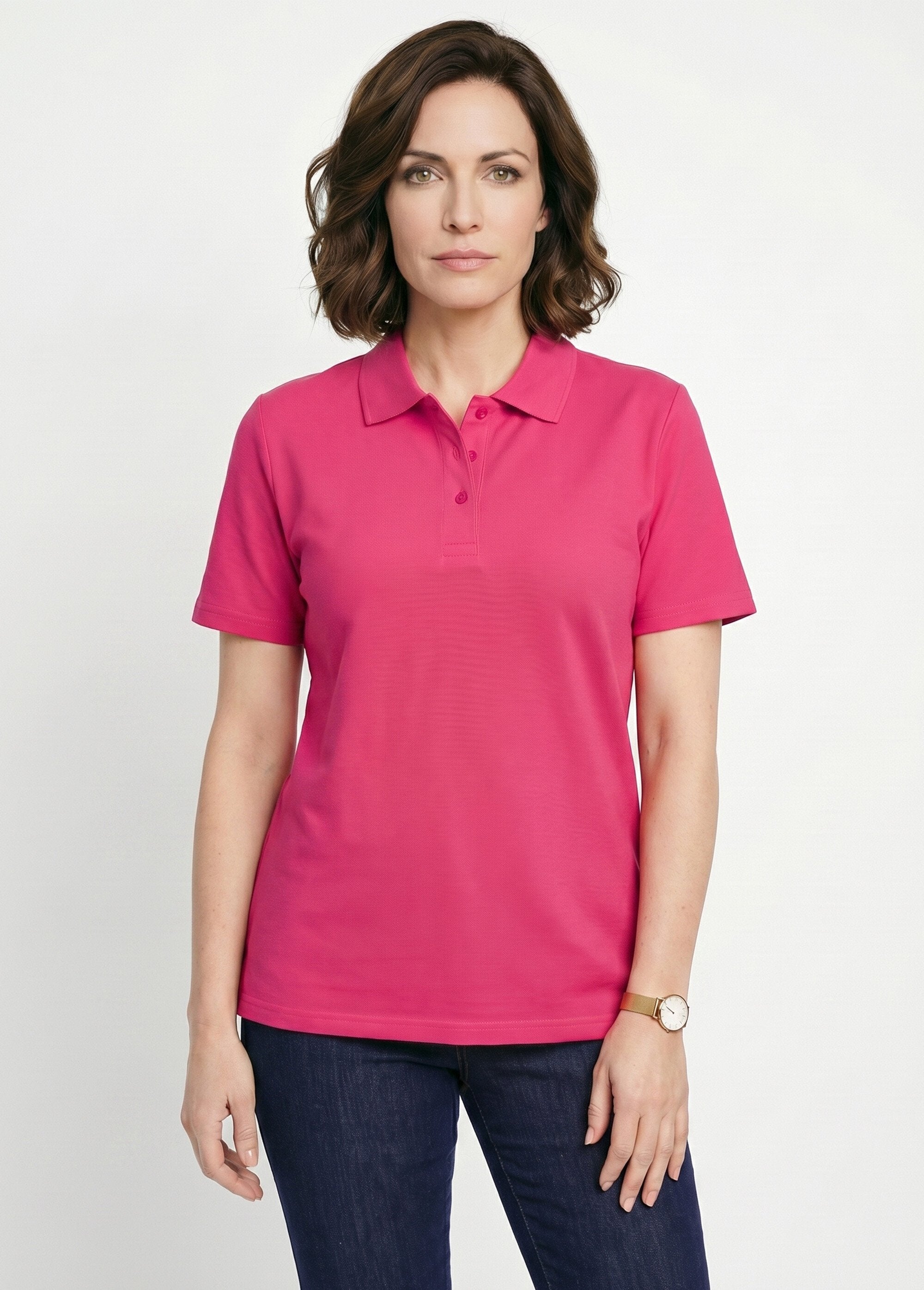 Gebreid_katoenen_polo_hals_T-shirt_Fuchsia_FA1_slim