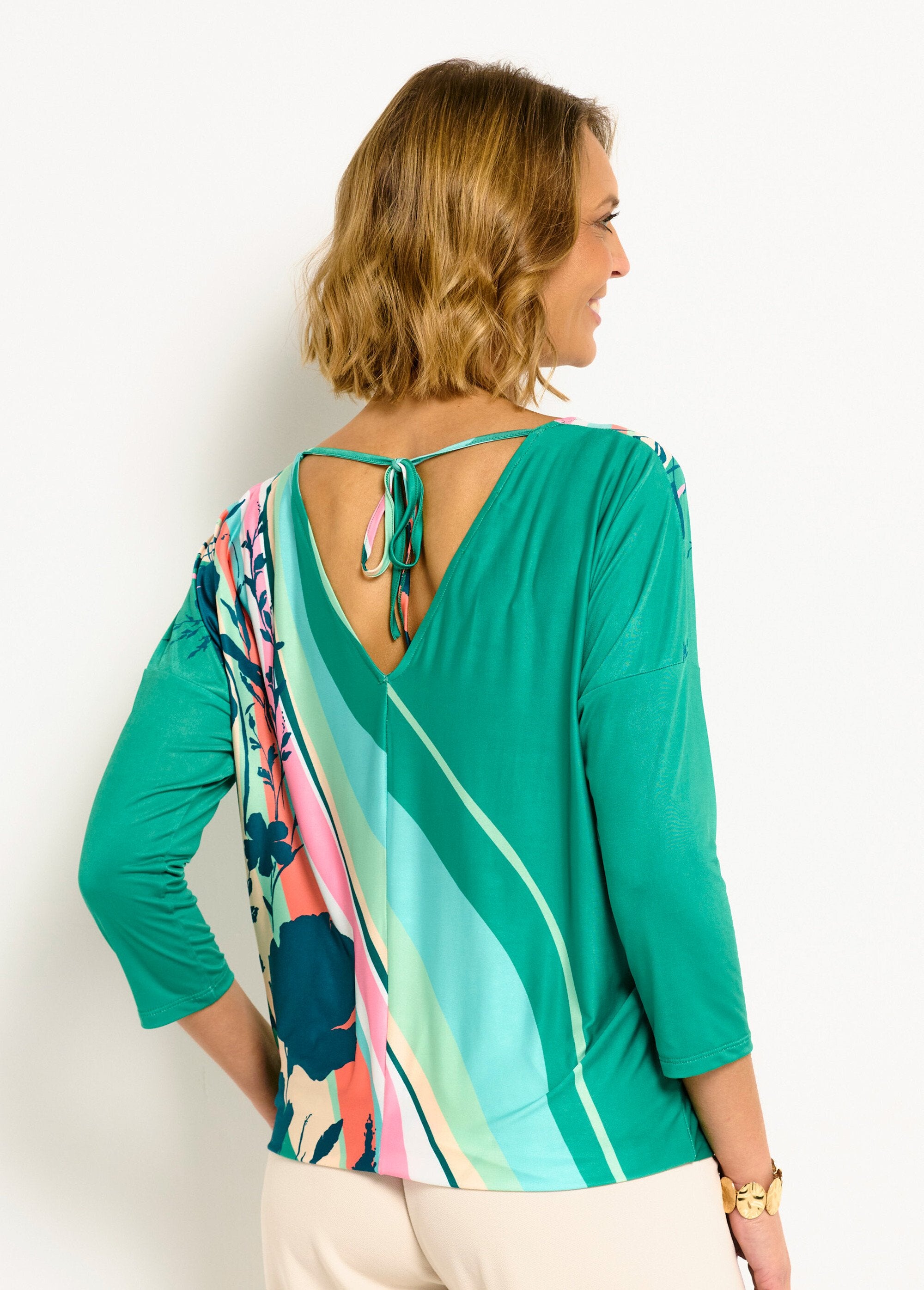 T-shirt_met_3/4-mouwen_en_patroon_Vert_et_rose_DO1_slim