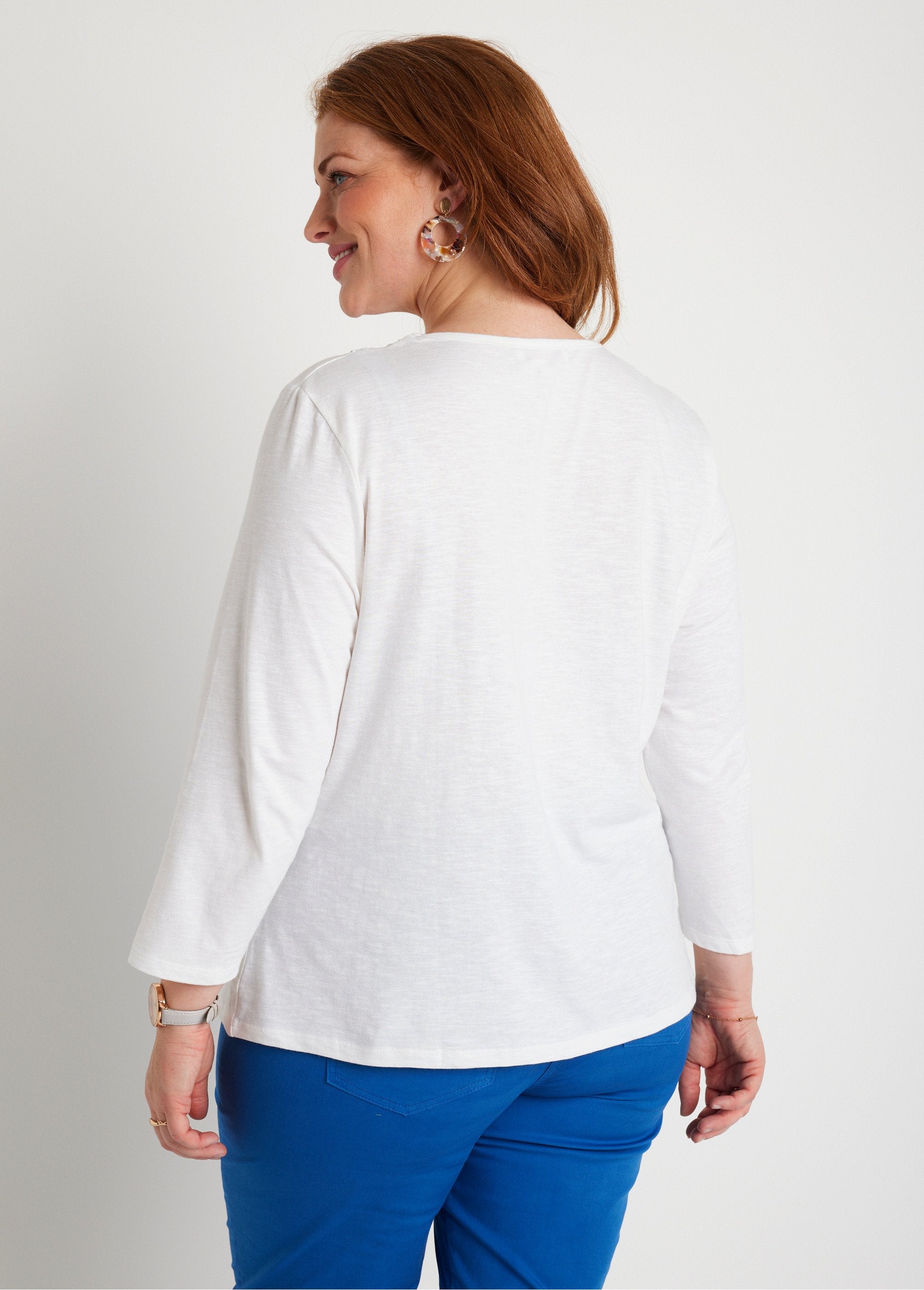 T-shirt_manches_3/4_coton_et_macramé_Blanc_DO1_curvy