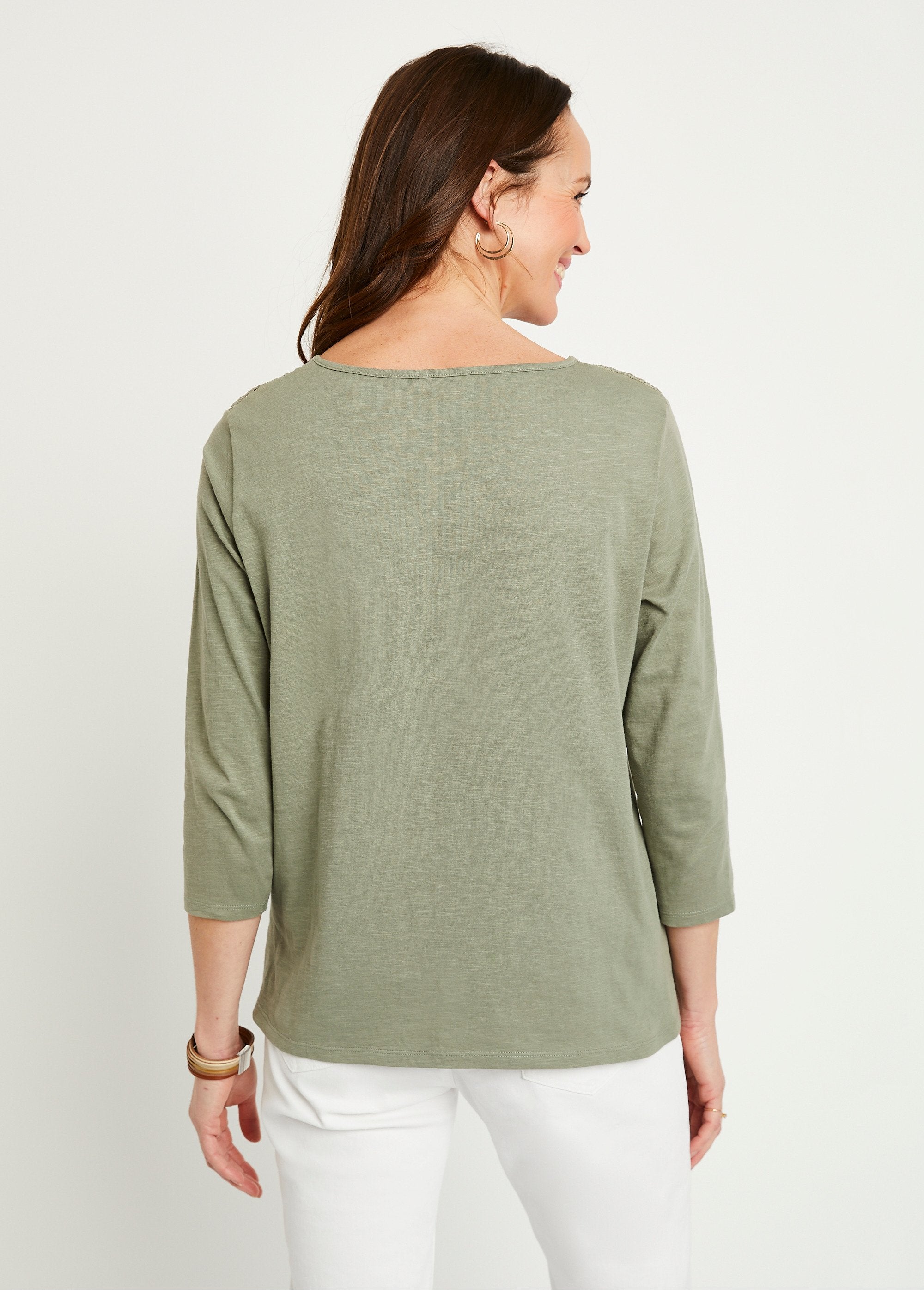 T-shirt_met_3/4_mouwen_van_katoen_en_kant_Khaki_DO1_slim