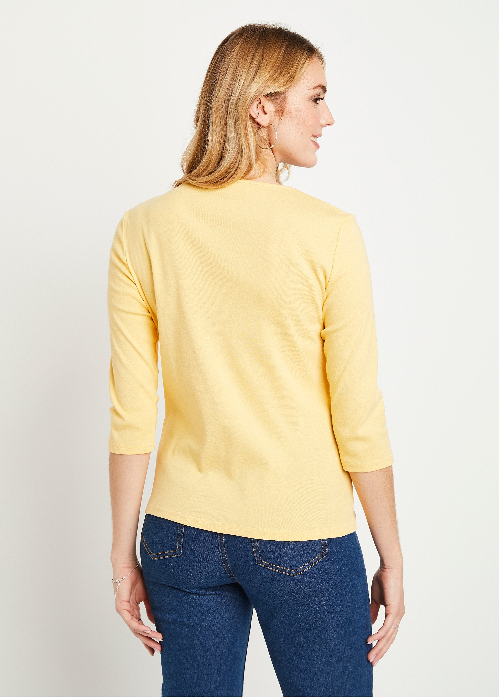 T-shirt_fantaisie_cloutée_manches_3/4_Jaune_DO1_slim