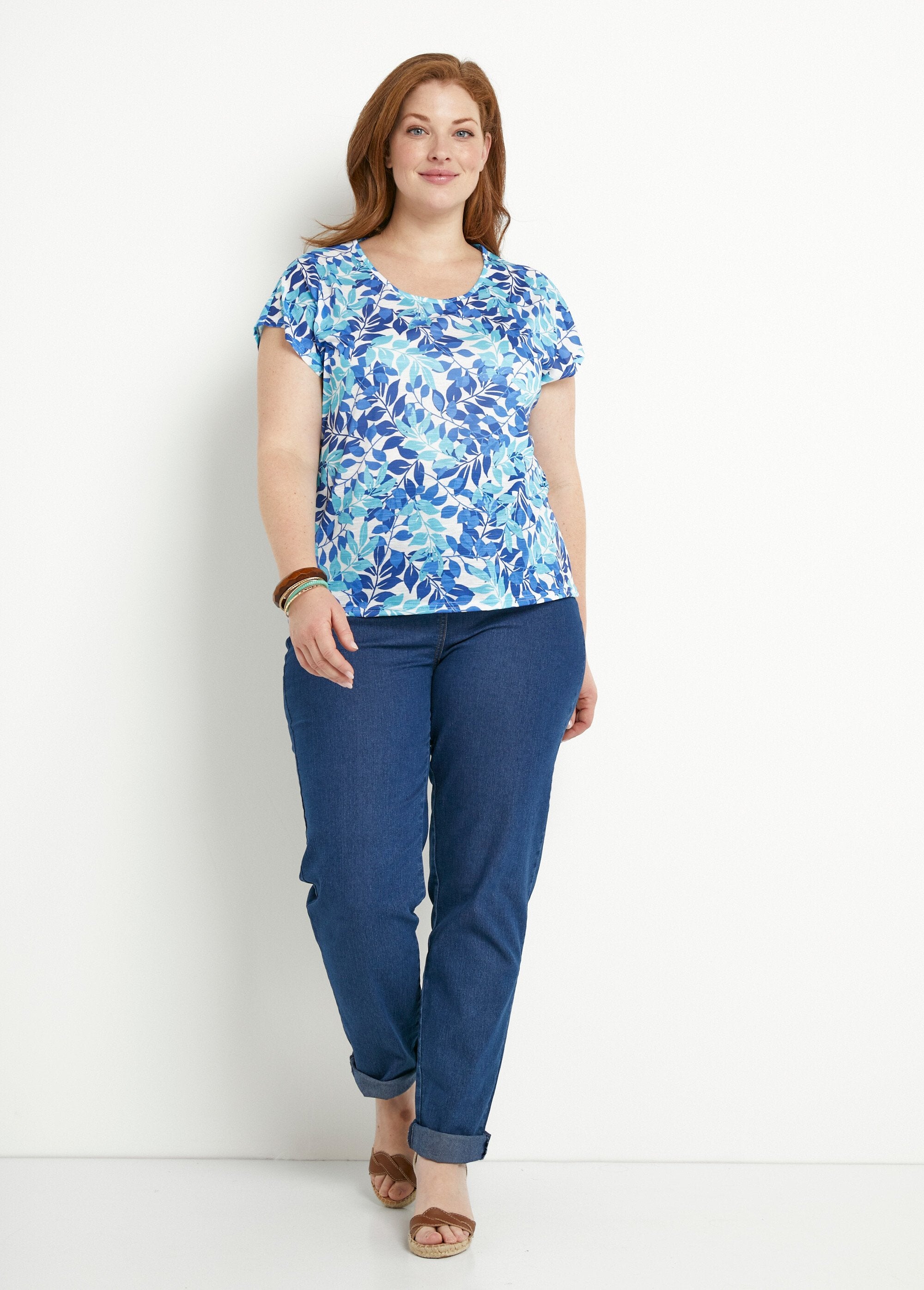 T-shirt_manches_courtes_imprimé_feuillage_col_rond_Bleu_et_aqua_SF1_curvy