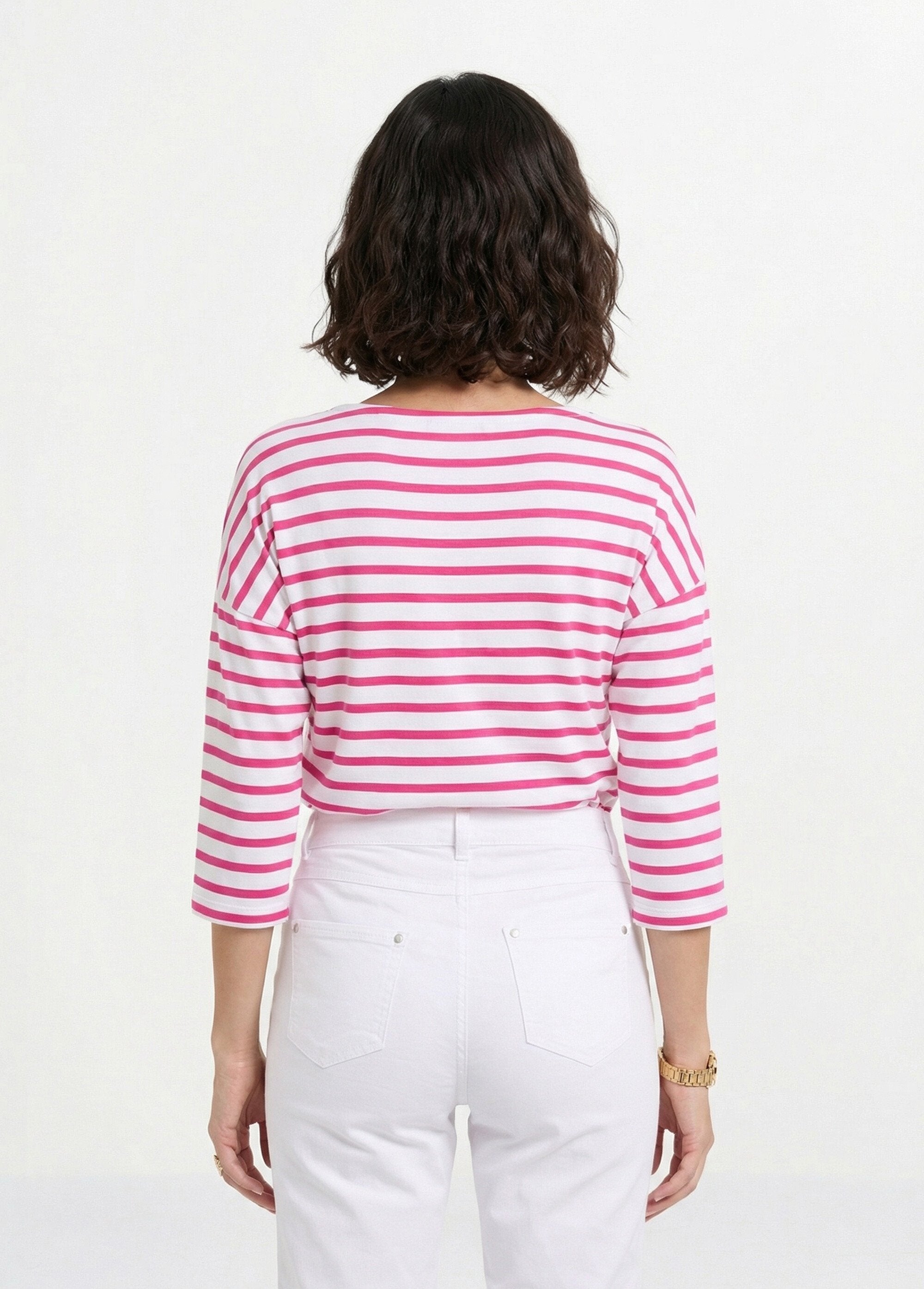 Gestreept_matrozen_T-shirt_met_korte_mouwen_Blanc_et_fuchsia_DO1_slim