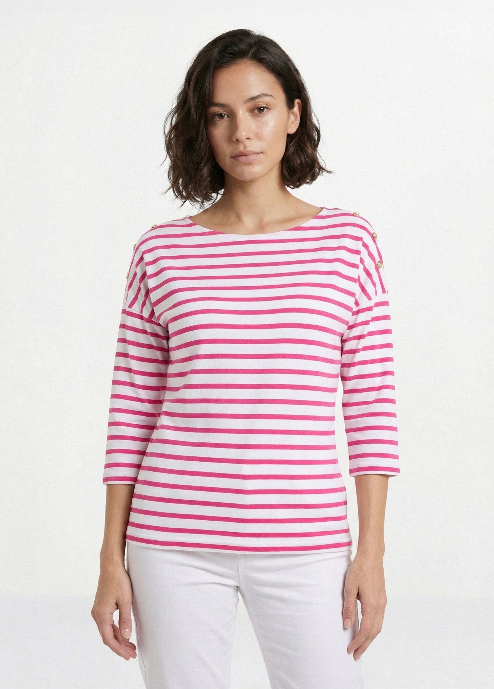 Gestreept_matrozen_T-shirt_met_korte_mouwen_Blanc_et_fuchsia_FA1_slim