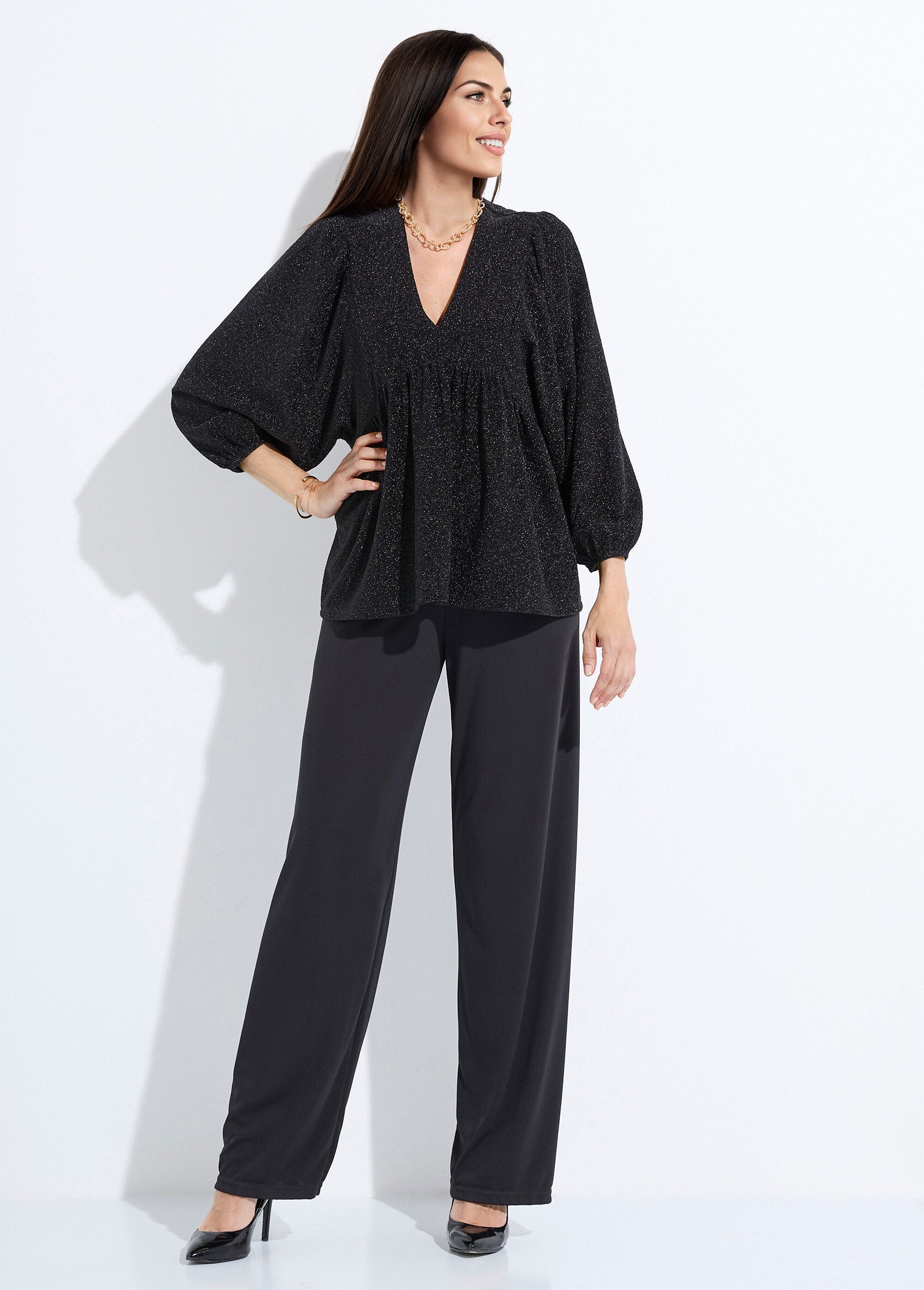 T-shirt_tunique_maille_brillante_manches_bouffantes_Noir_SF1_slim