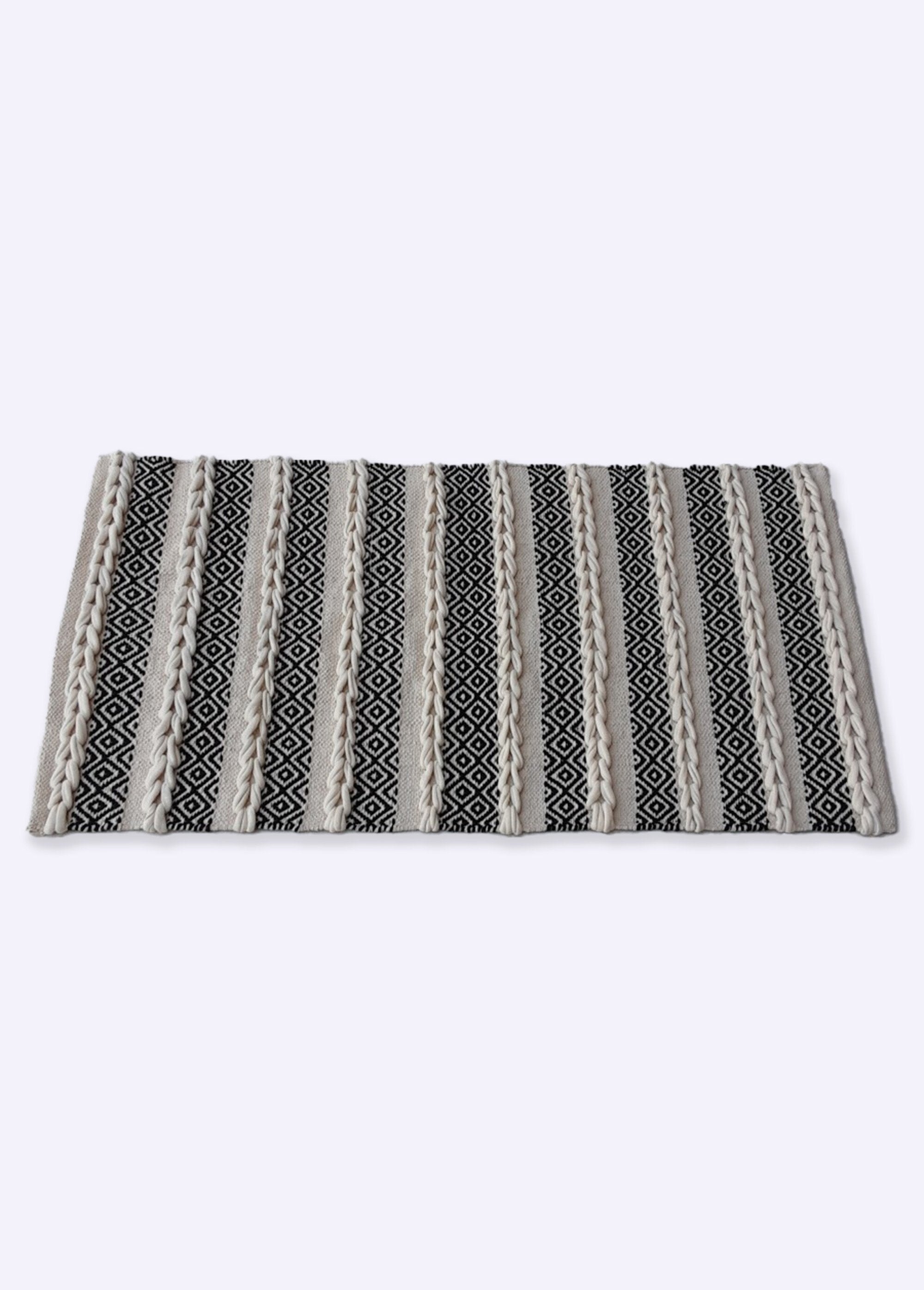 Tapis_lirette_ethnique_rayé,_110x60cm_Blanc_noir_FA1_slim