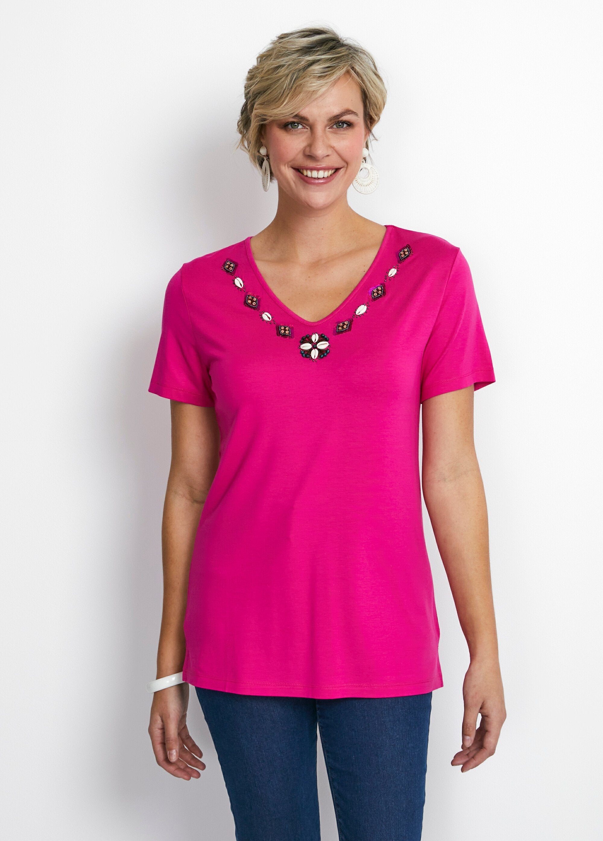 Tee-shirt_long_col_V_bijou_Fuchsia_FA1_slim