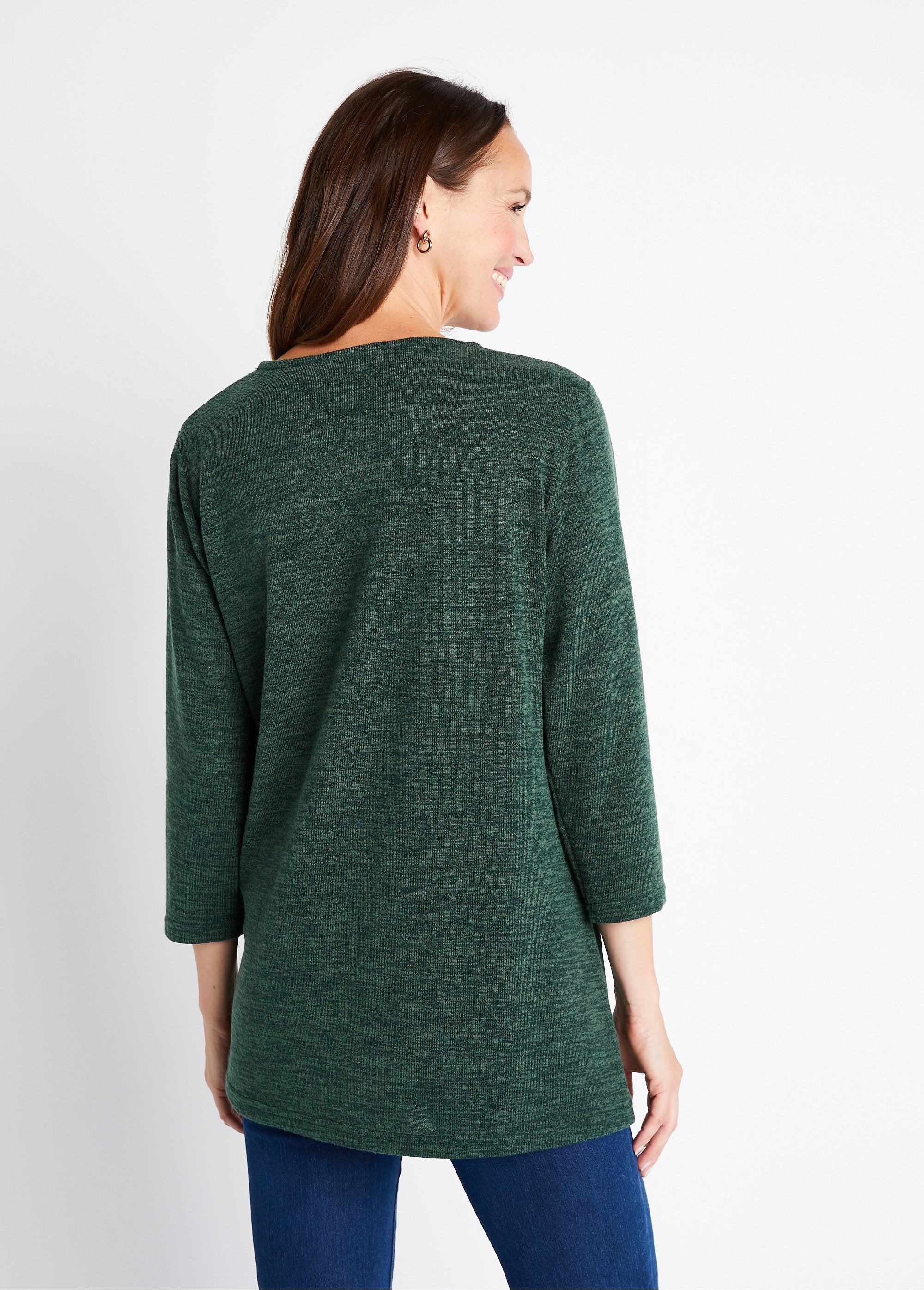 T-shirt_long_évasé_manches_3/4_col_rond_Uni_vert_DO1_slim